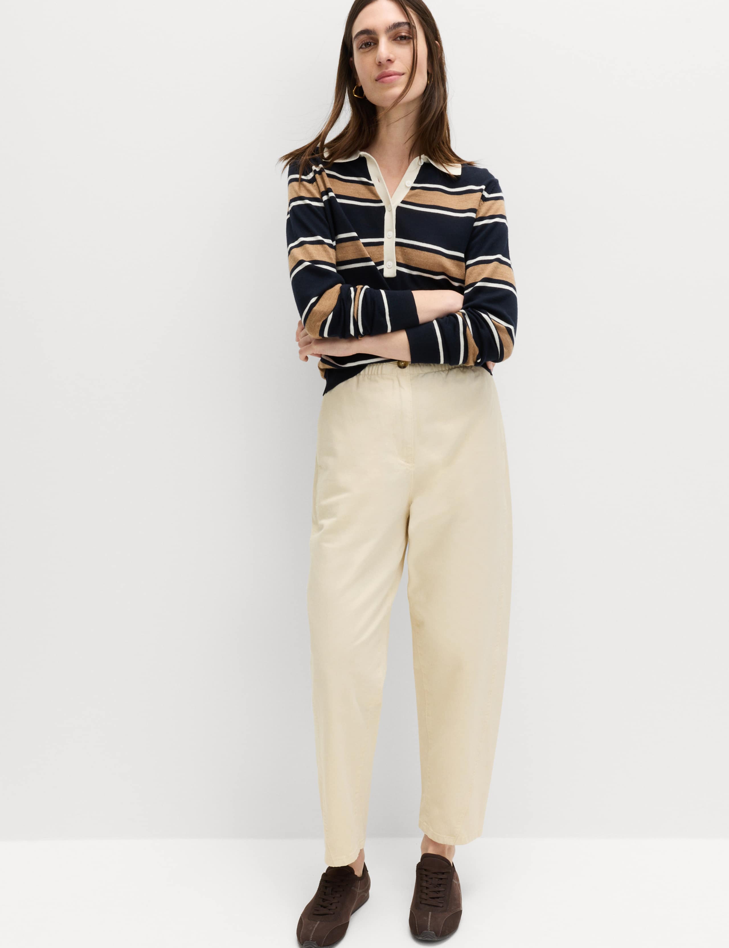 Pure Cotton Elasticated Waist Carrot Leg Trousers