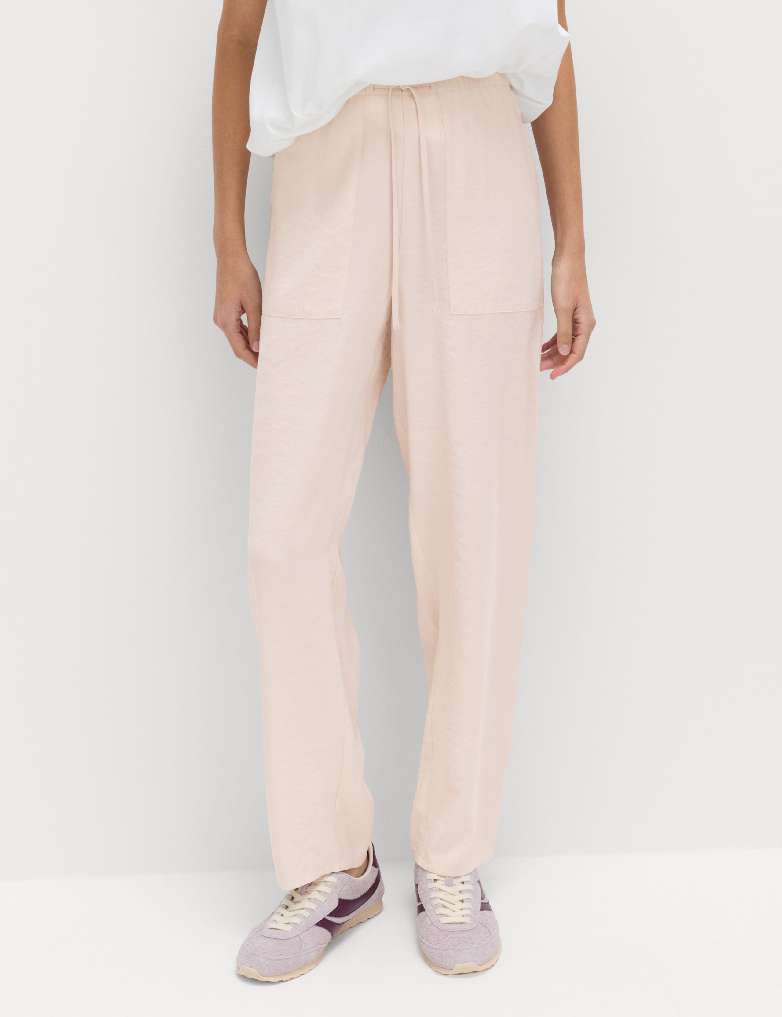 Pull On Elasticated Waist Straight Leg Trousers
