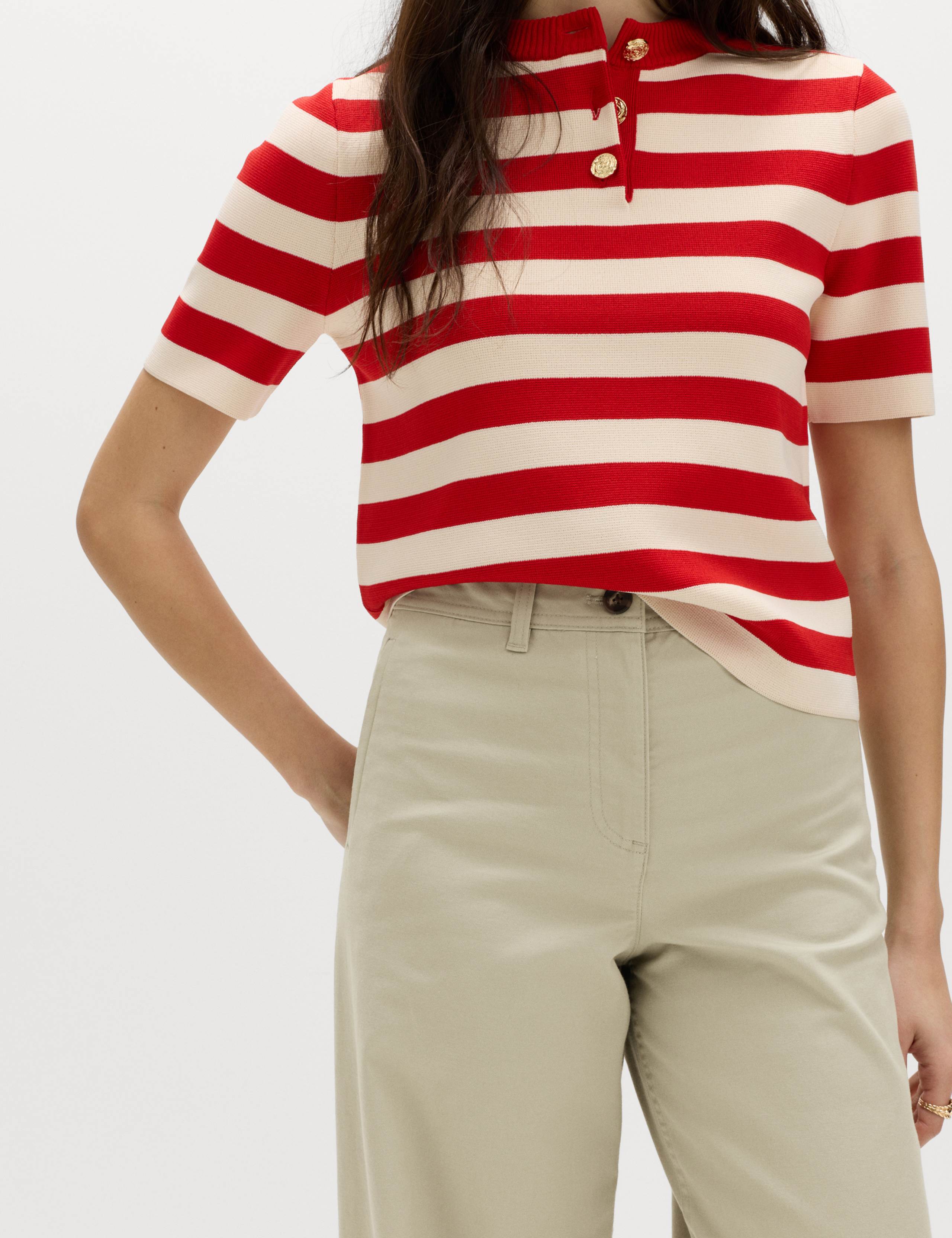 Cotton Rich Turn Up Wide Leg Chinos