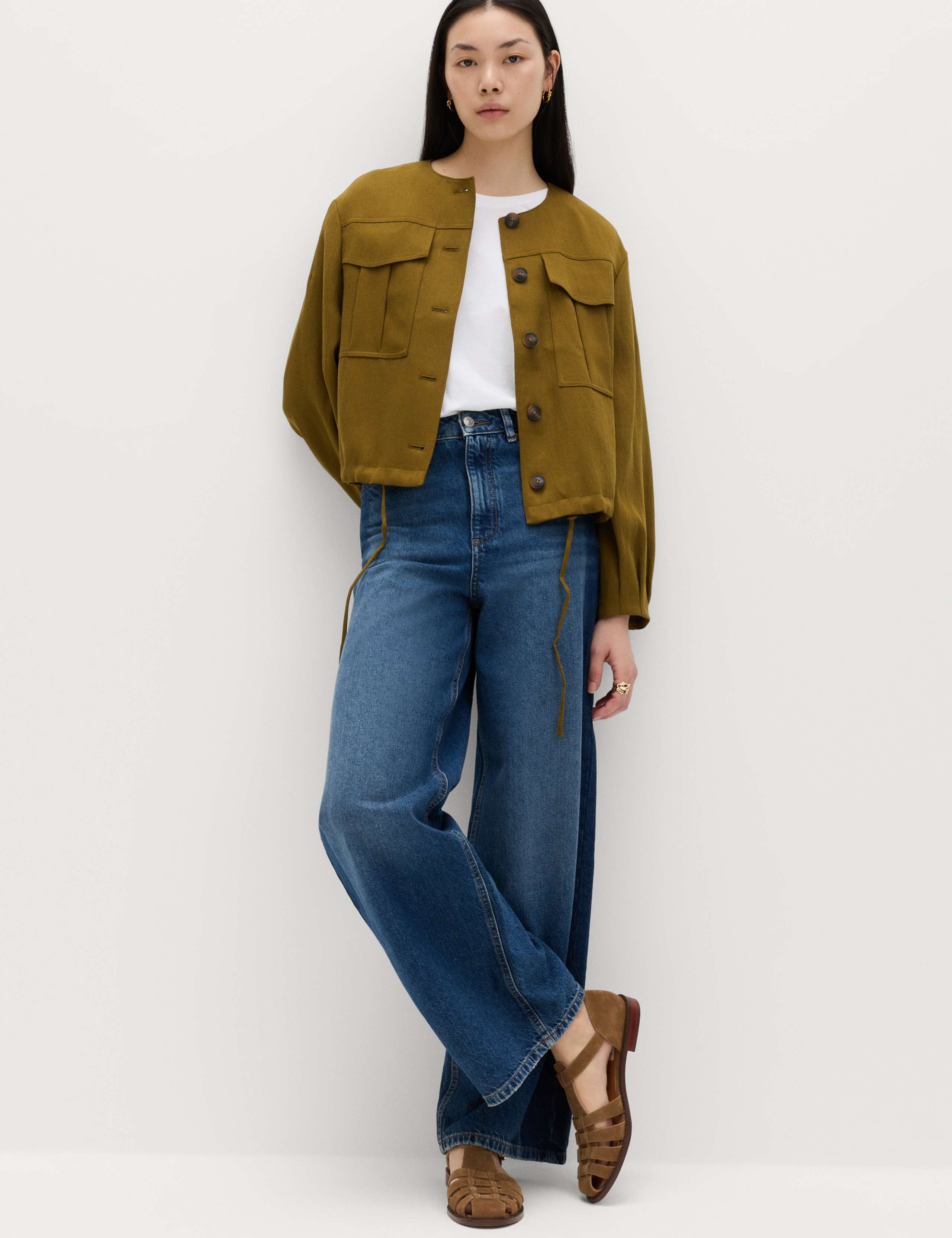 High Waisted Two Tone Wide Leg Jeans