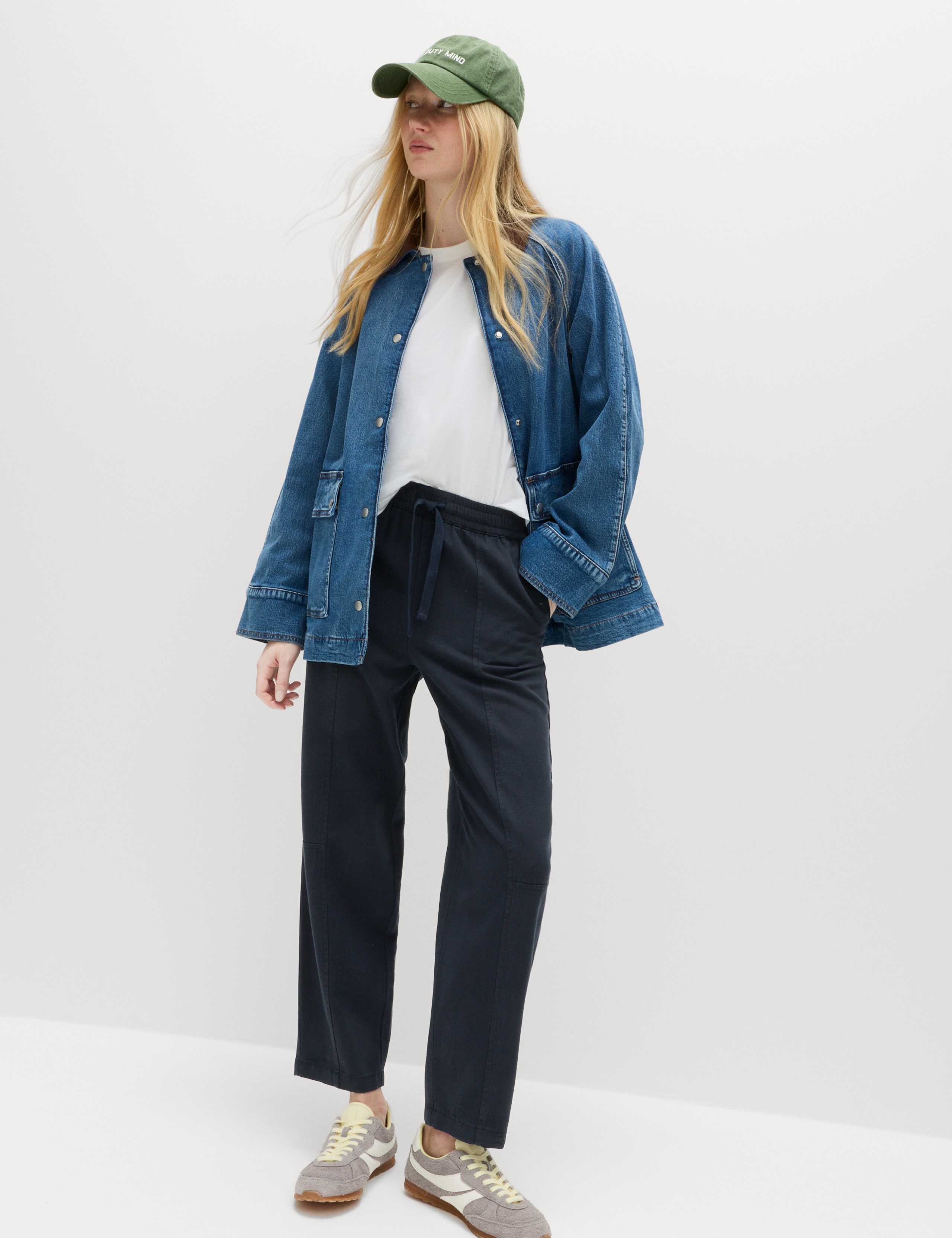 Cotton Blend Pull On Tapered Trousers