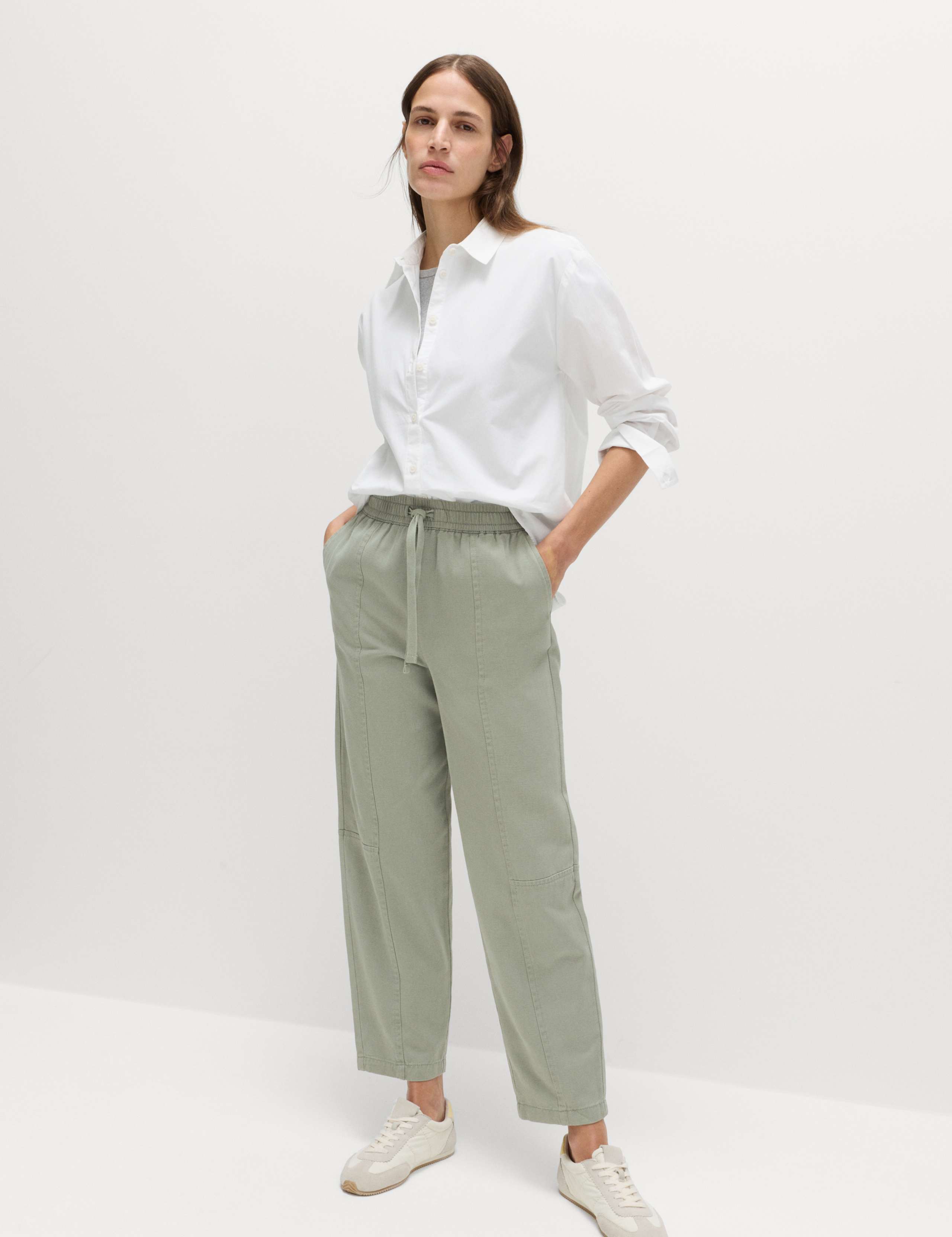 Cotton Blend Pull On Tapered Trousers