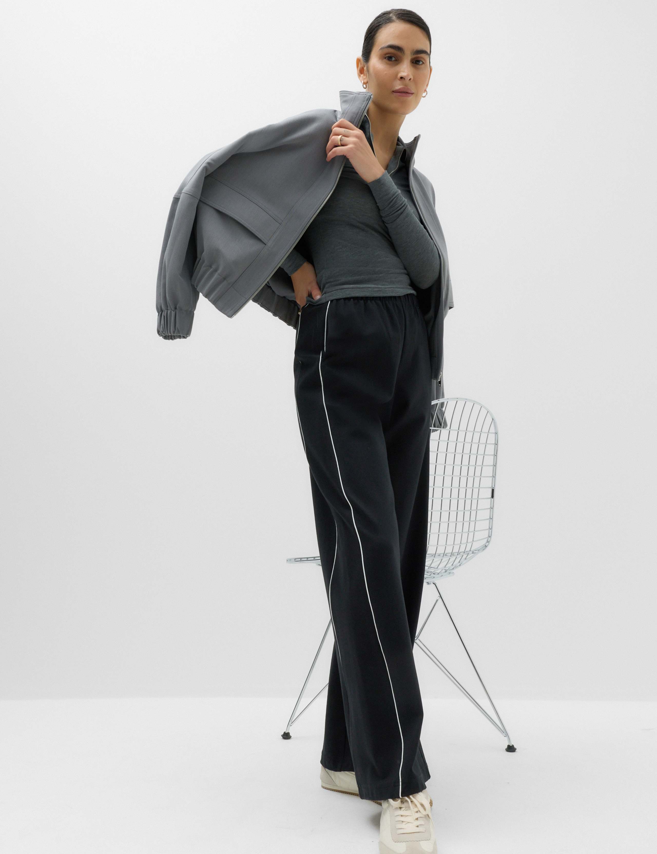 Ponte Side Stripe Drawstring Wide Leg Joggers