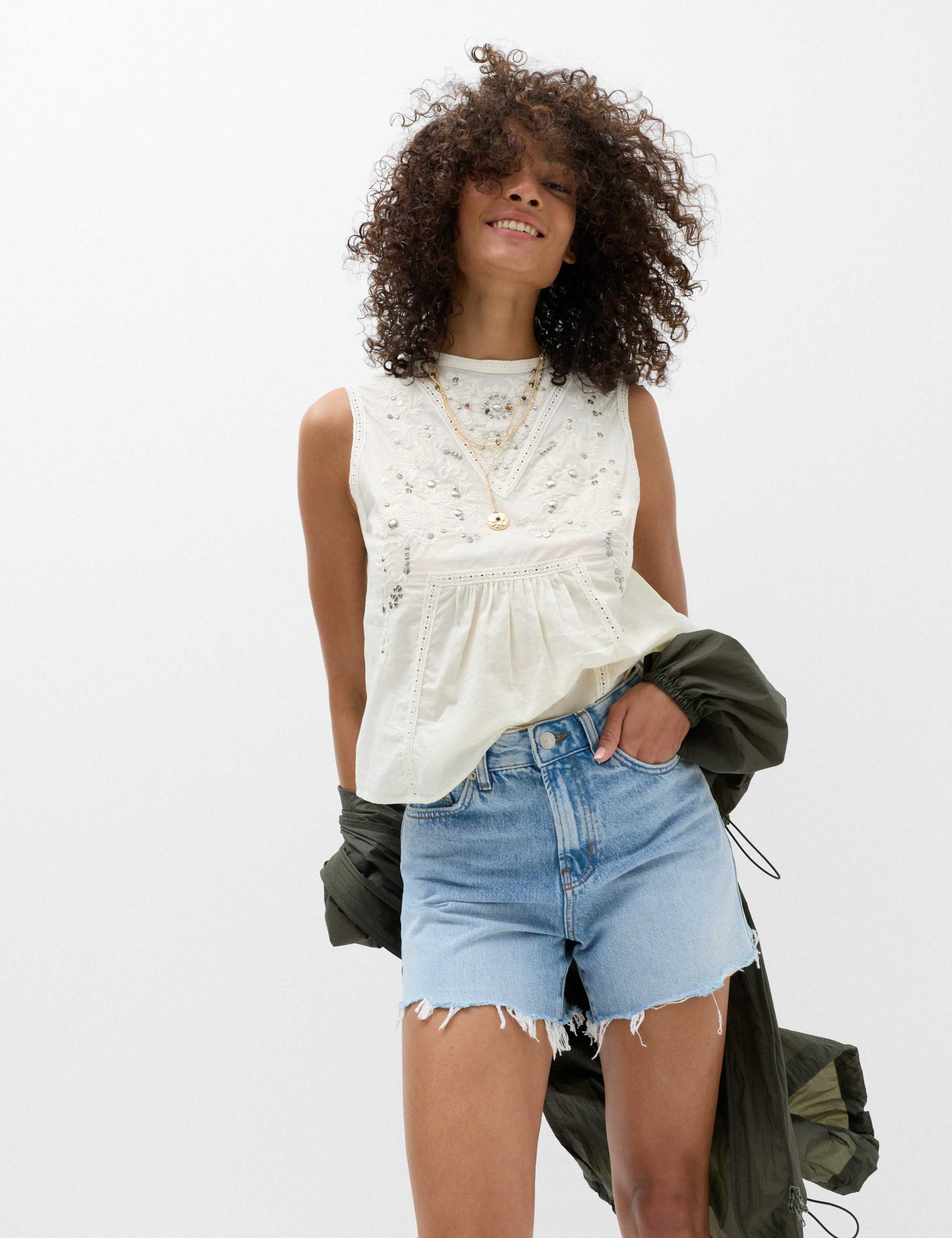 High Waisted Raw Hem Denim Shorts