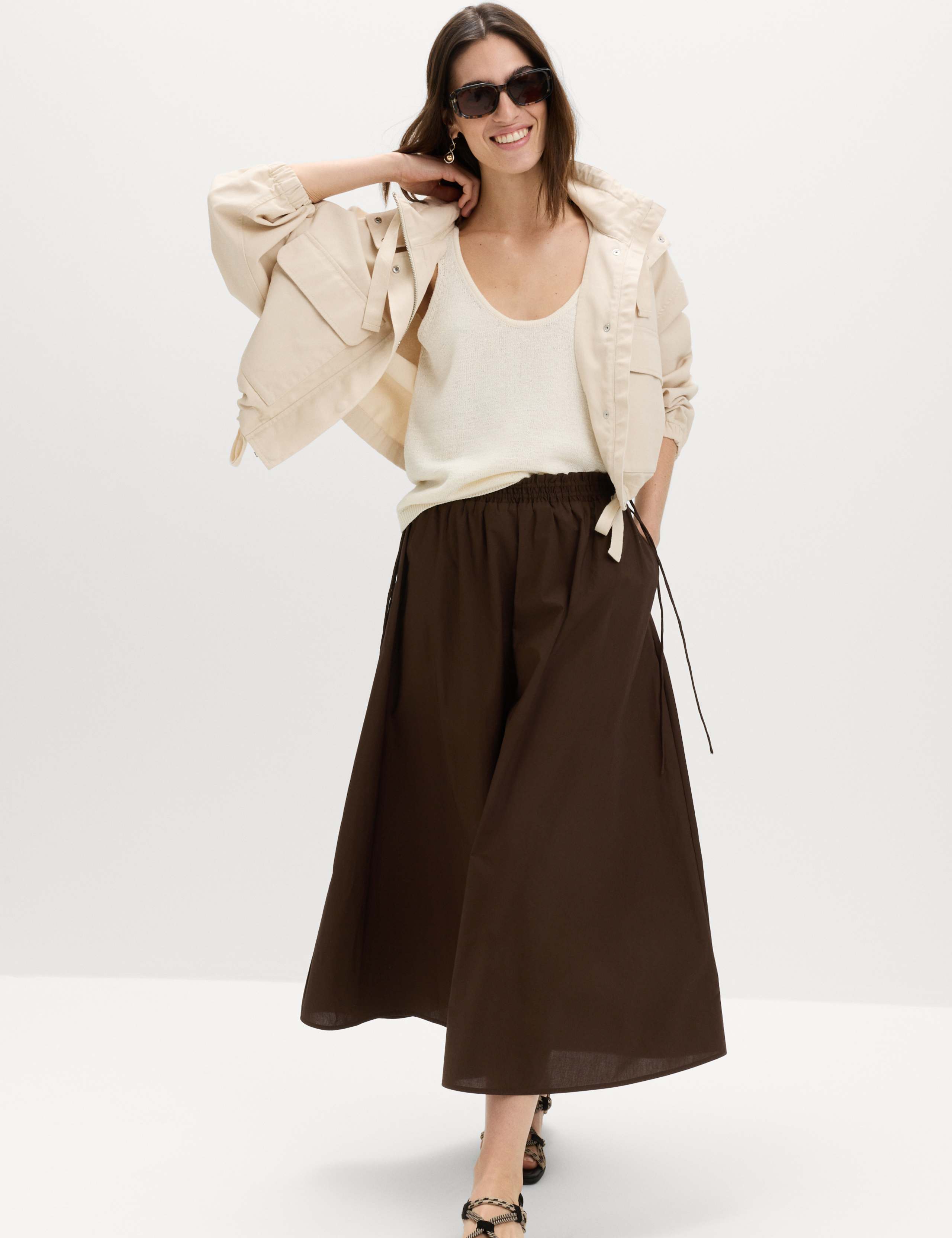 Pure Cotton Poplin Tie Side Midi Skirt