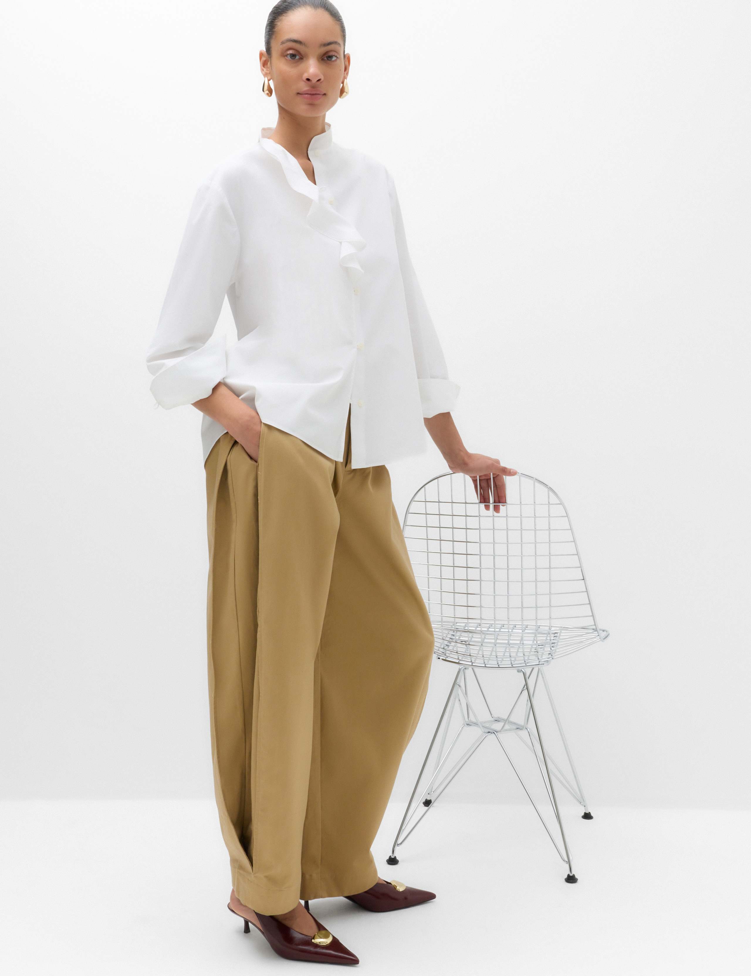 Pure Cotton Barrel Leg Trousers