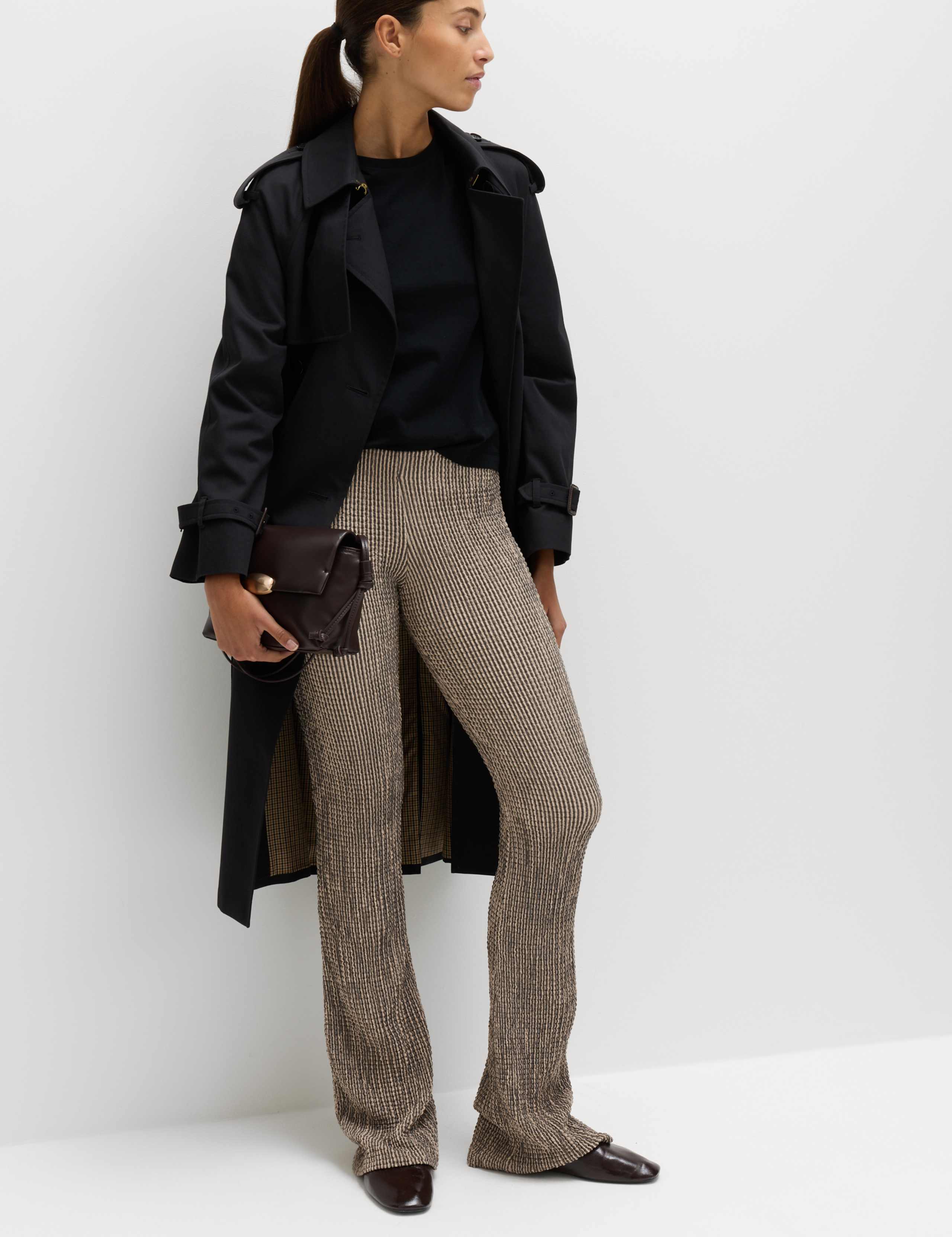 Textured Striped Flared Trousers