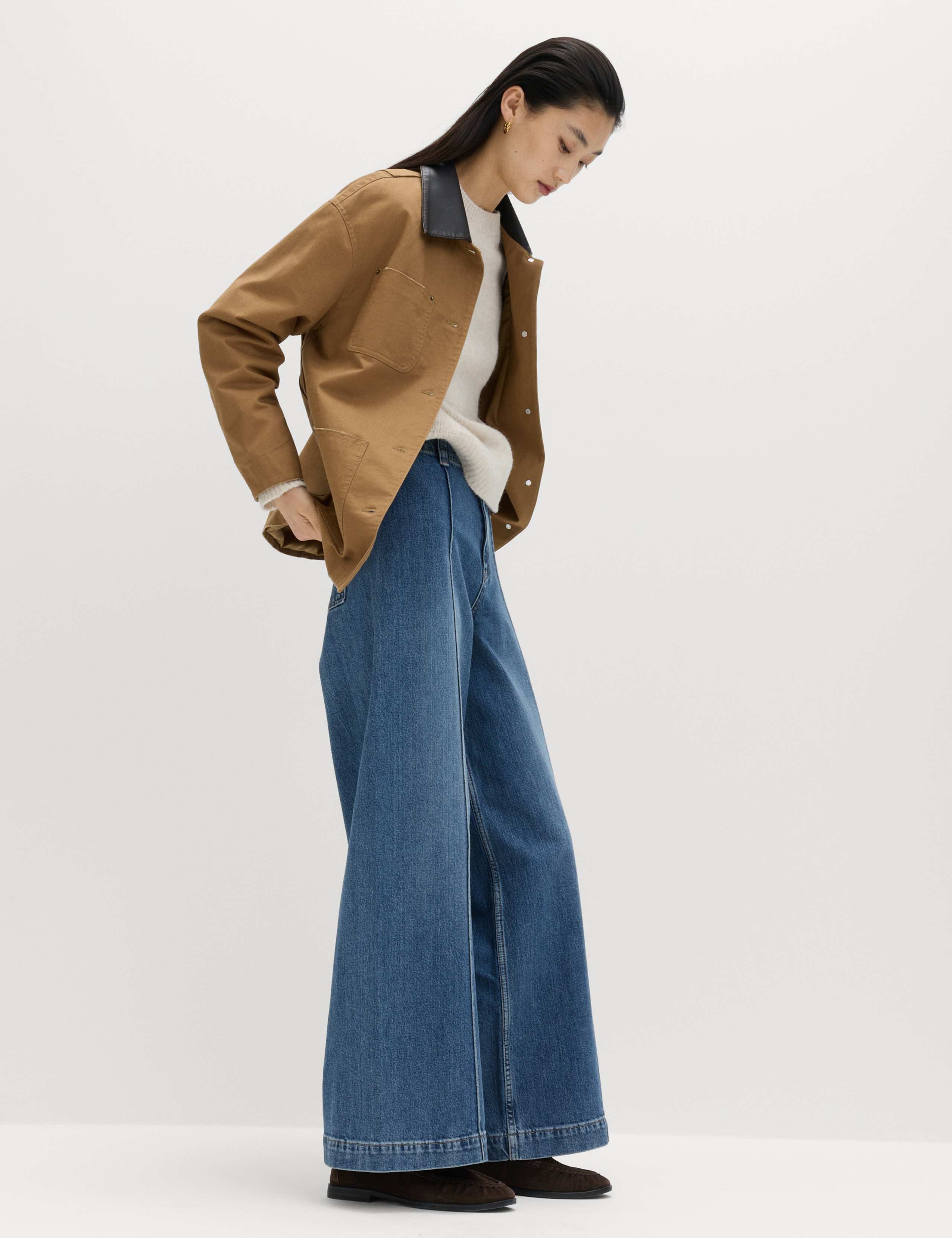 Pintuck Wide Leg Ankle Grazer Jeans