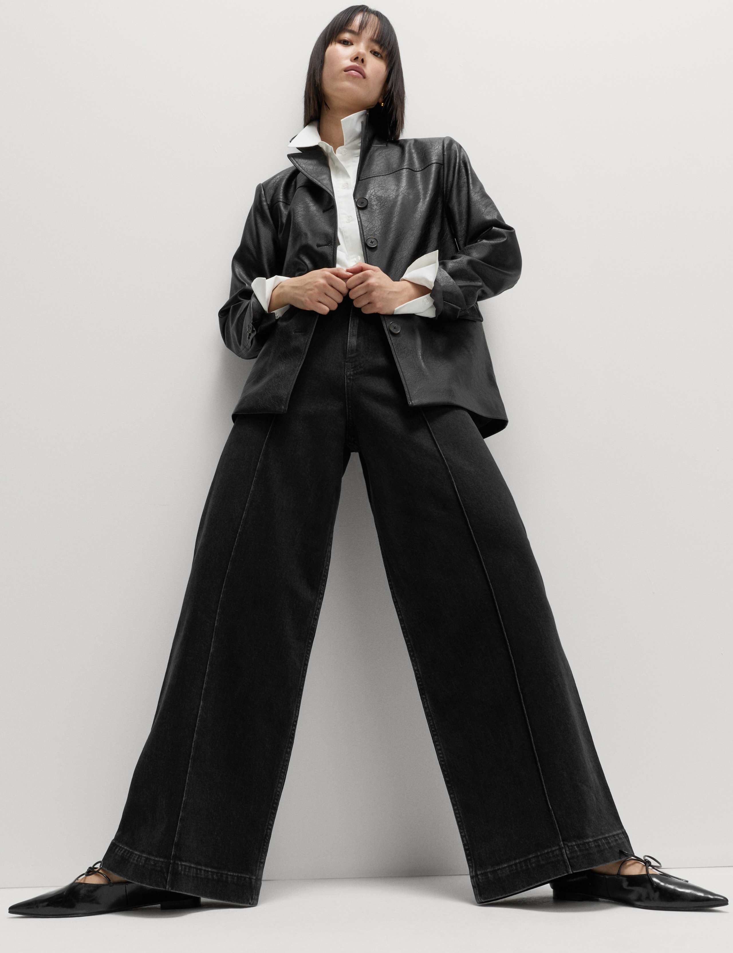 Cotton Rich Denim Pintuck Wide Leg Jeans