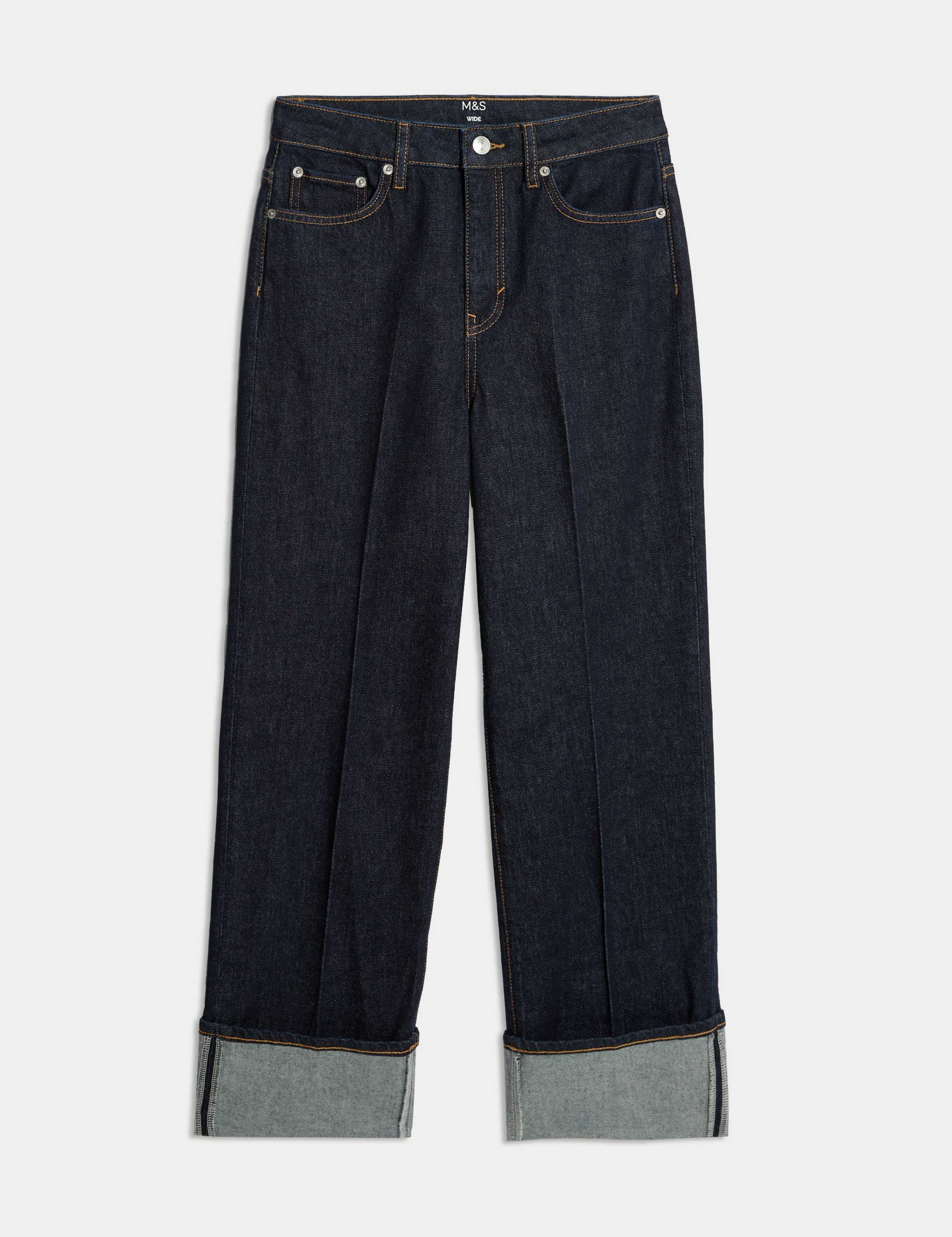 Mid Rise Wide Leg Turn Up Jeans