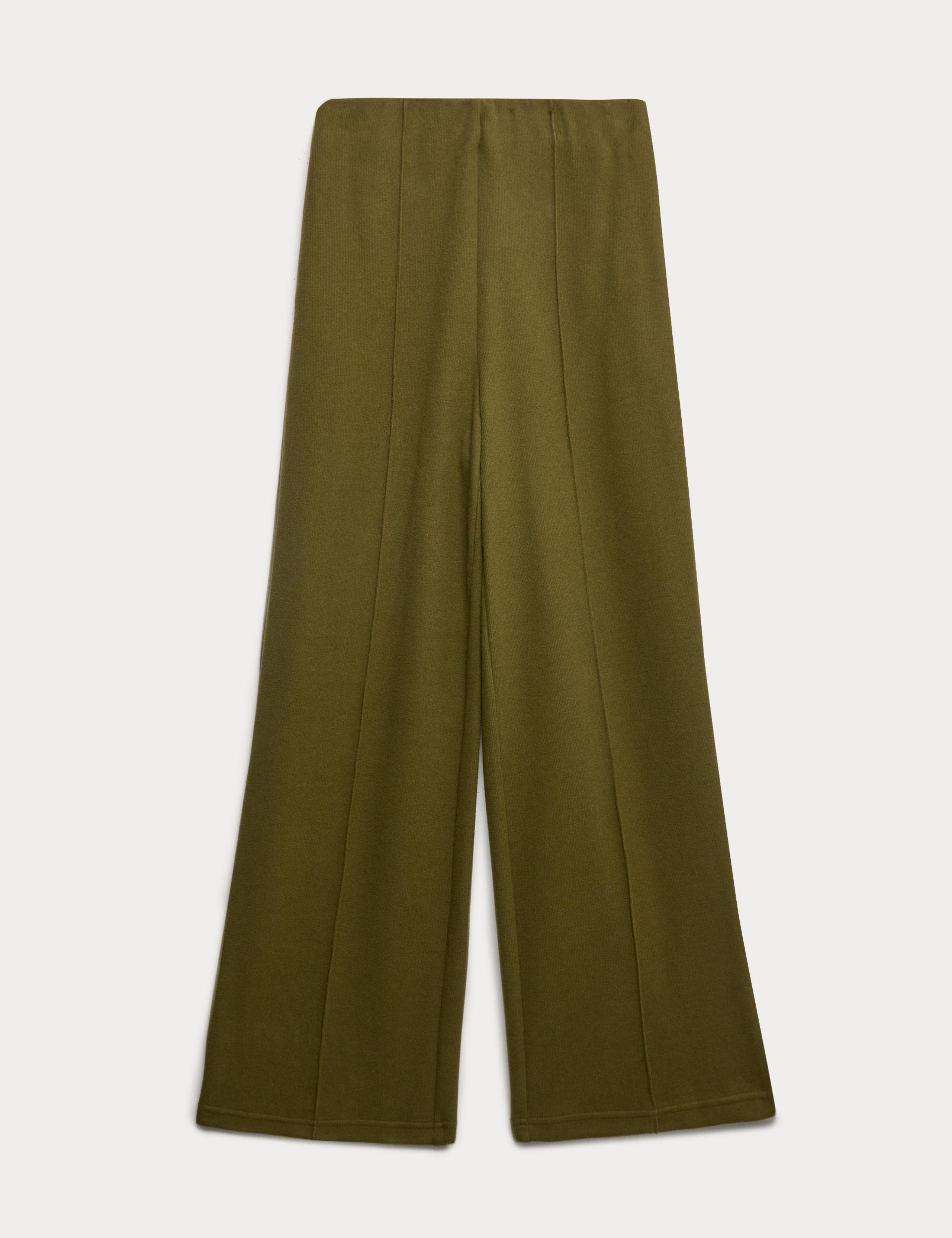 Cotton Blend Cosy Pintuck Wide Leg Trousers