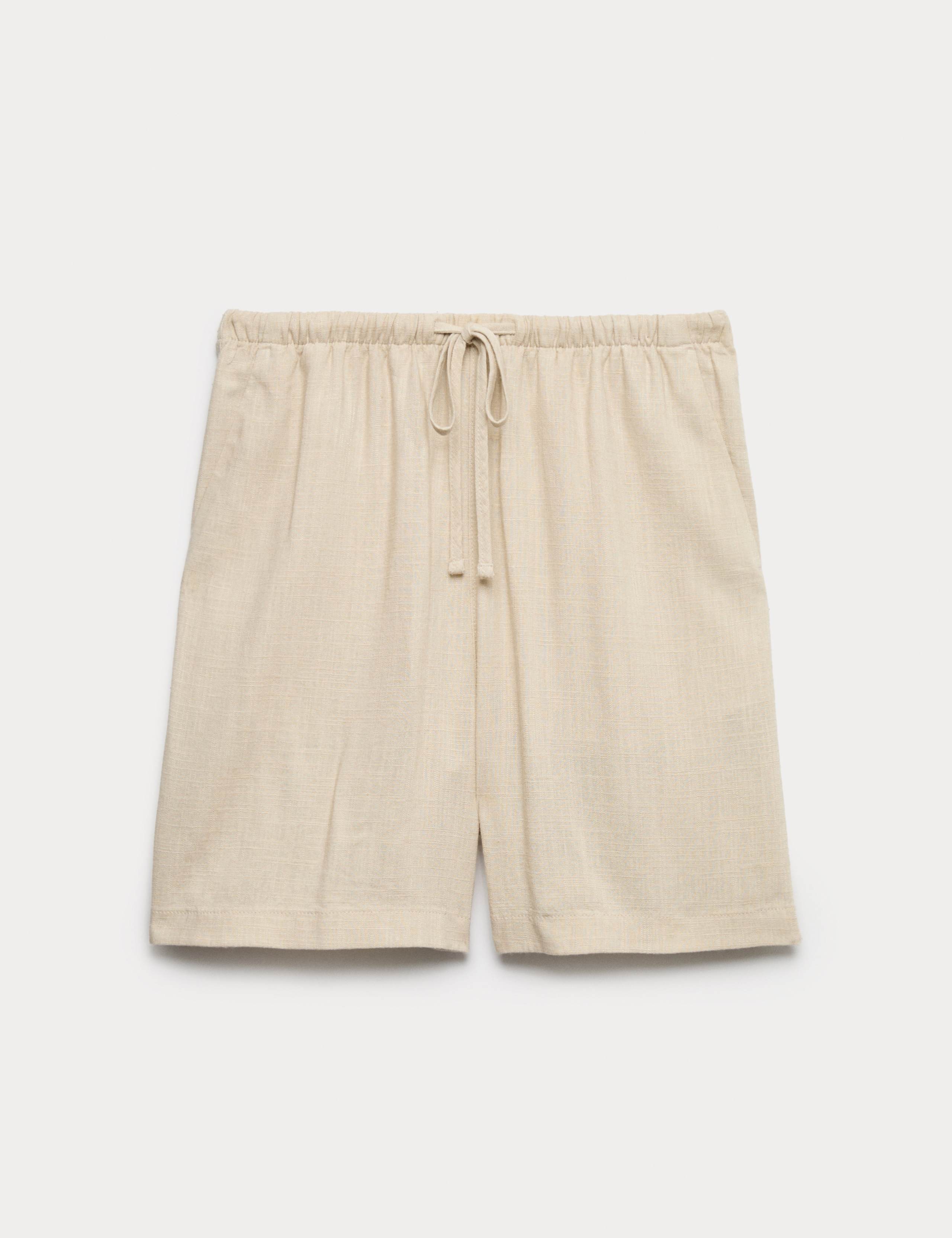 Pull On High Waisted Shorts with Linen