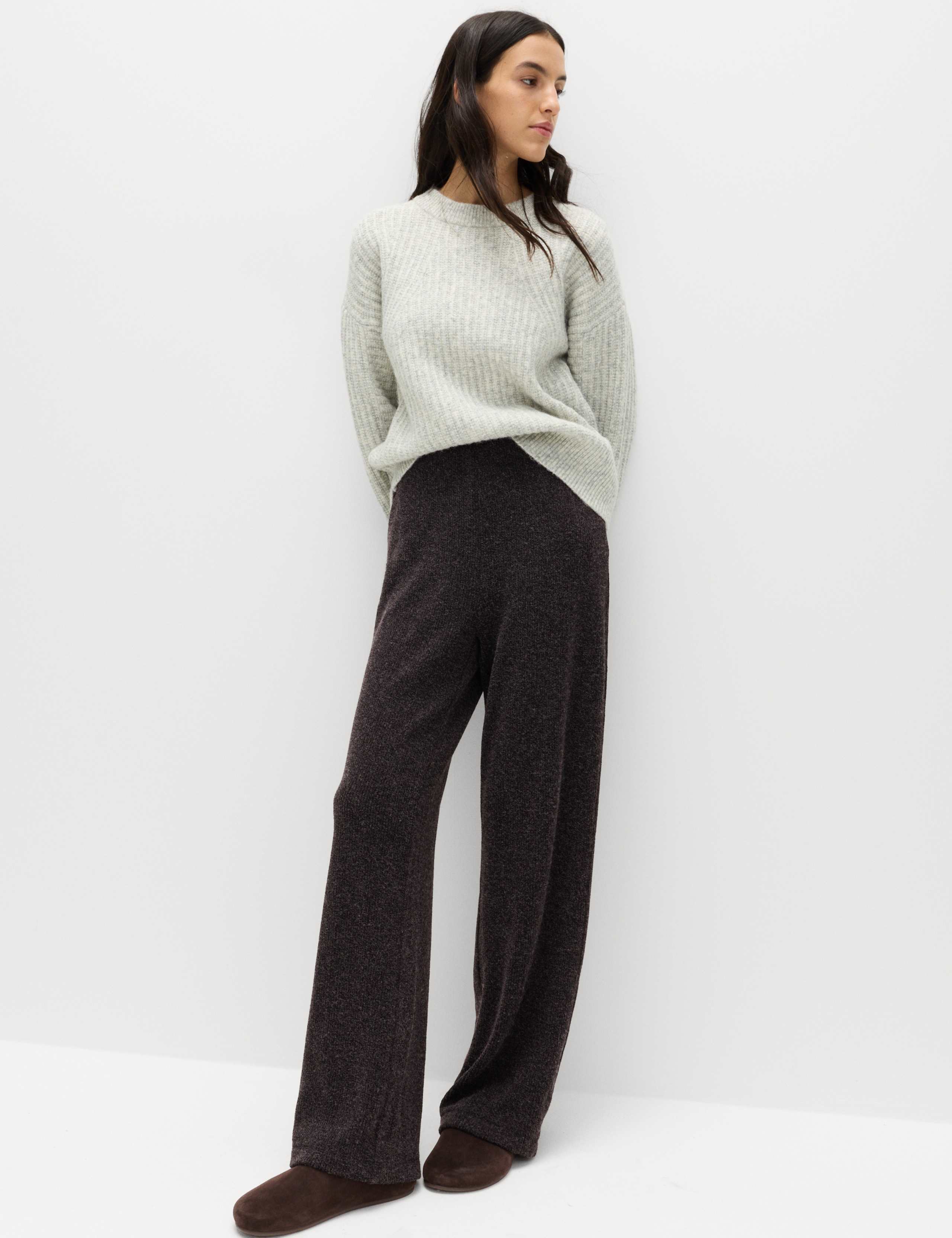 Brushed Rib Wide Leg Trousers