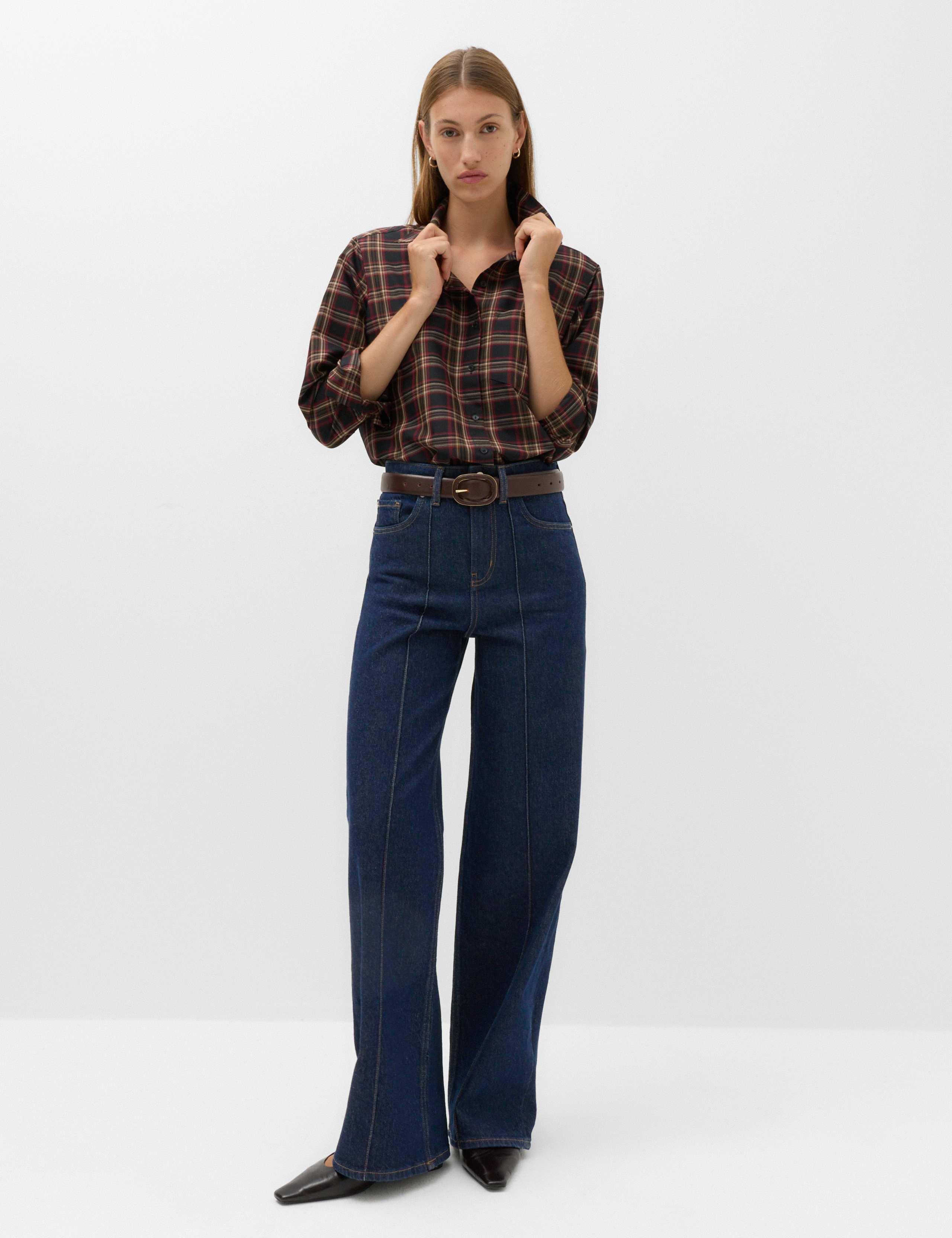 High Waisted Pintuck Wide Leg Jeans