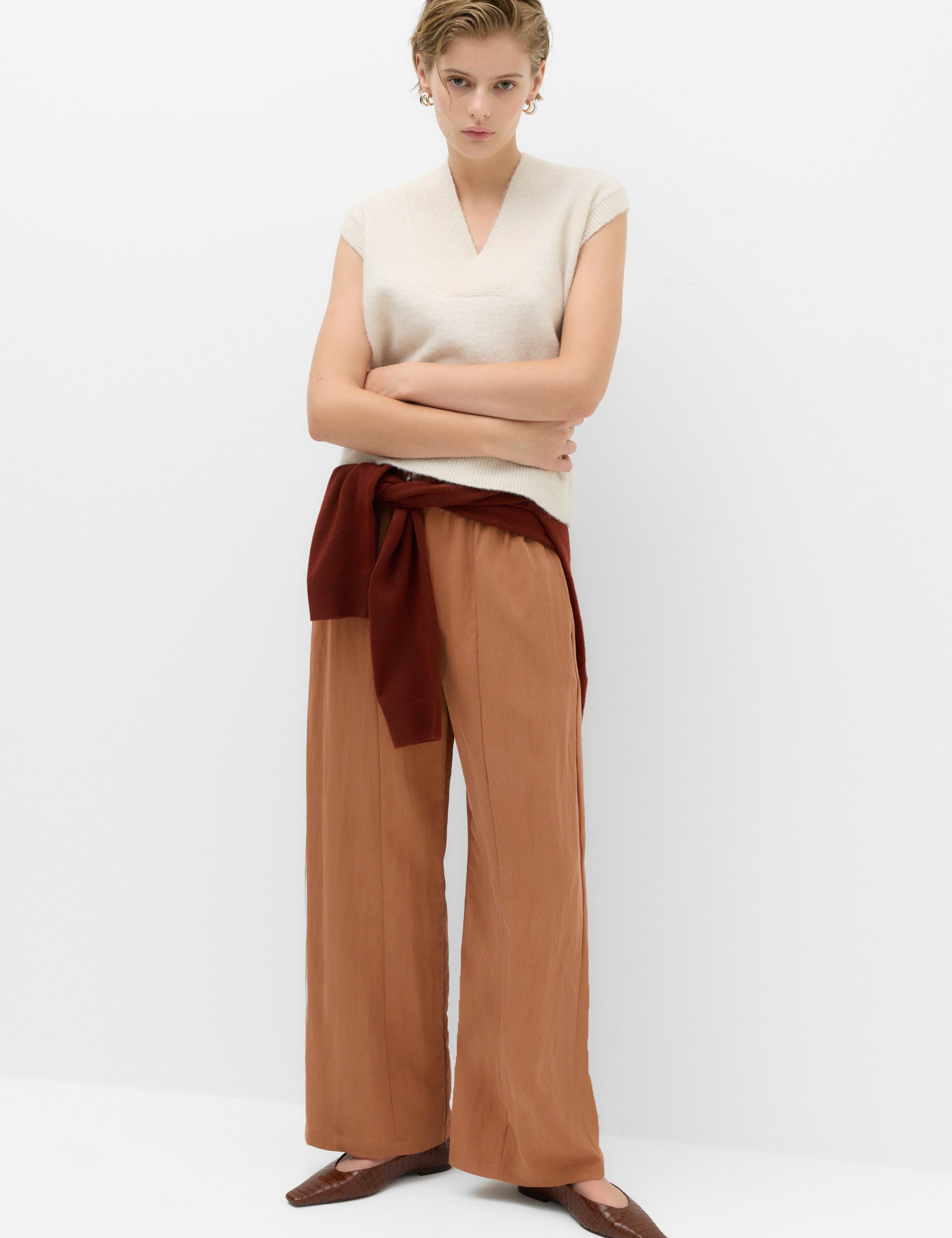 Lyocell Rich Elasticated Waist Wide Leg Trousers