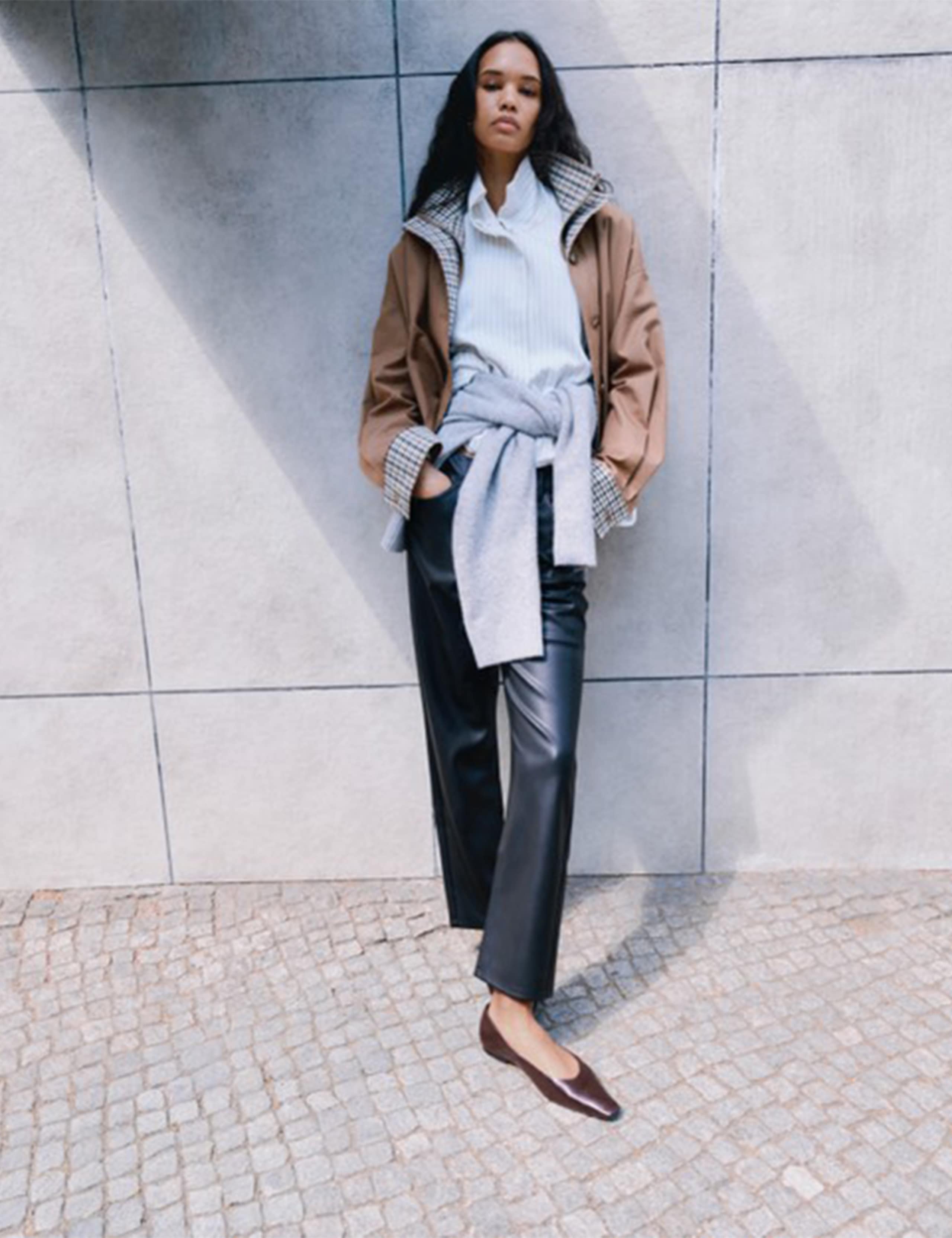 Faux Leather Straight Leg Trousers