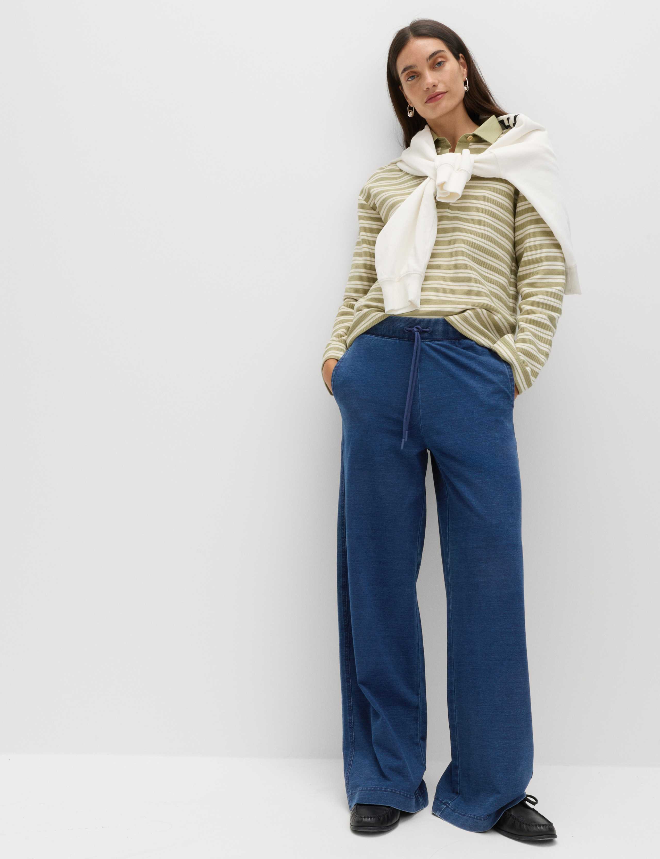 Jersey Denim Wide Leg Joggers