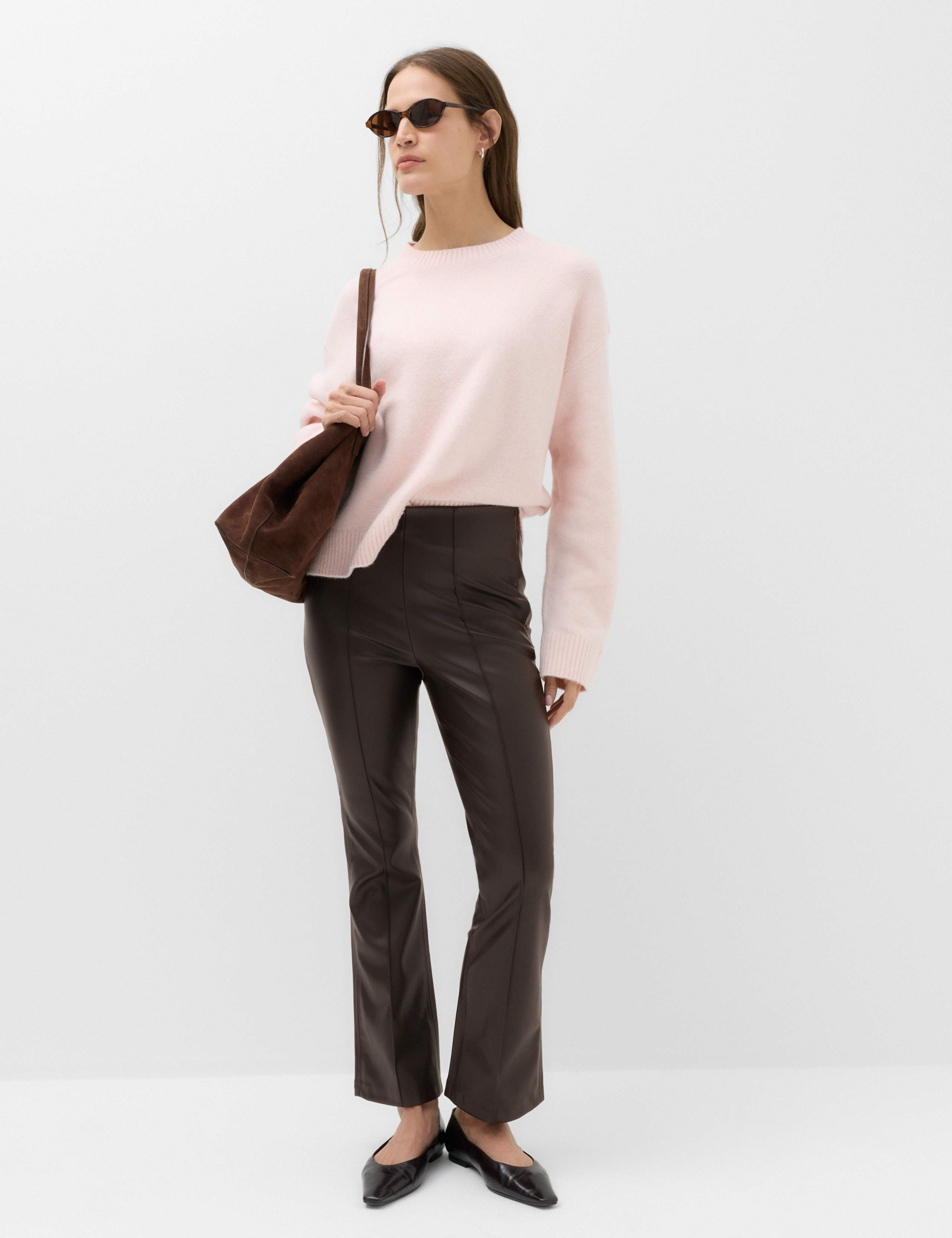 Faux Leather High Waisted Ankle Grazer Trousers