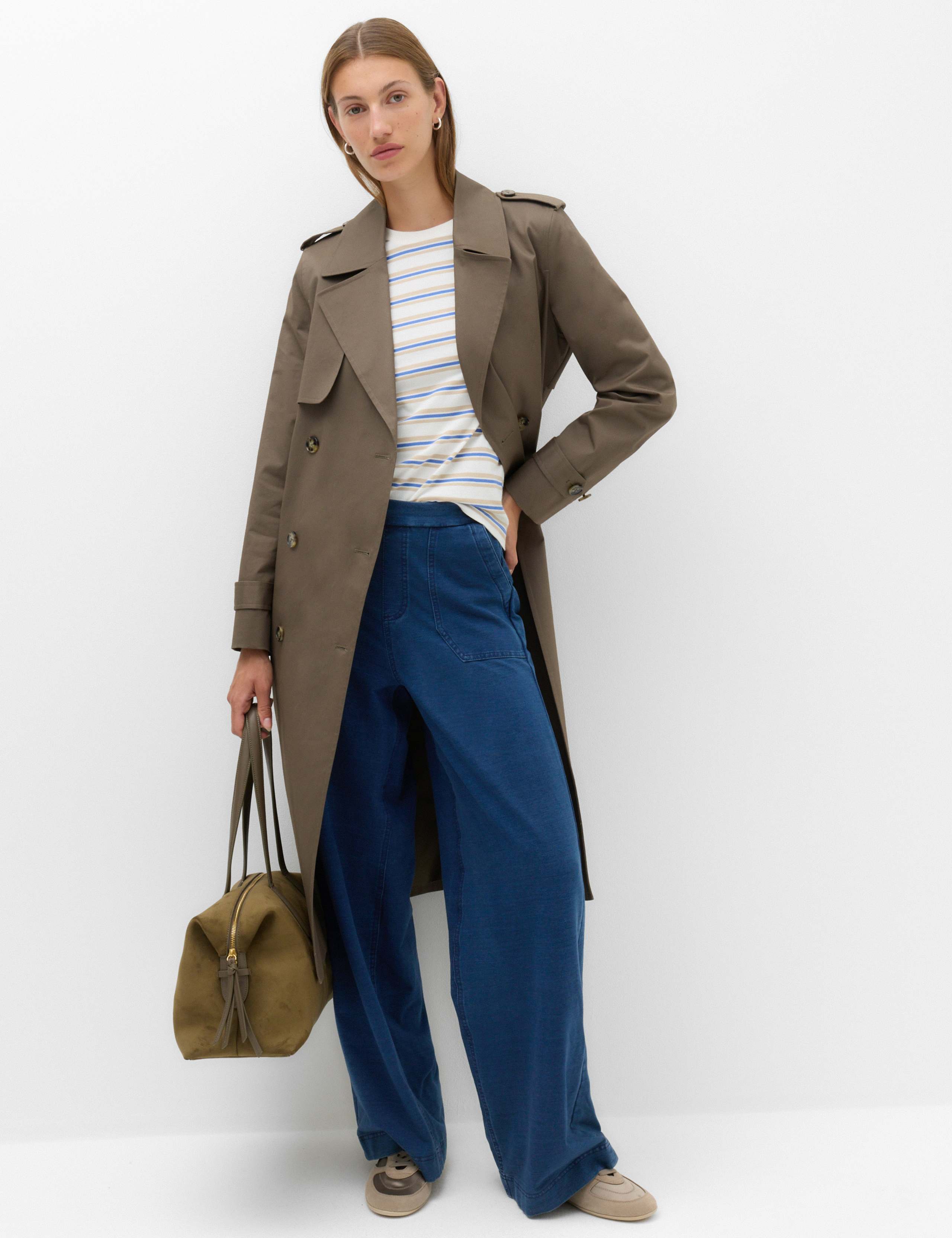 Denim Elasticated Waist Wide Leg Trousers