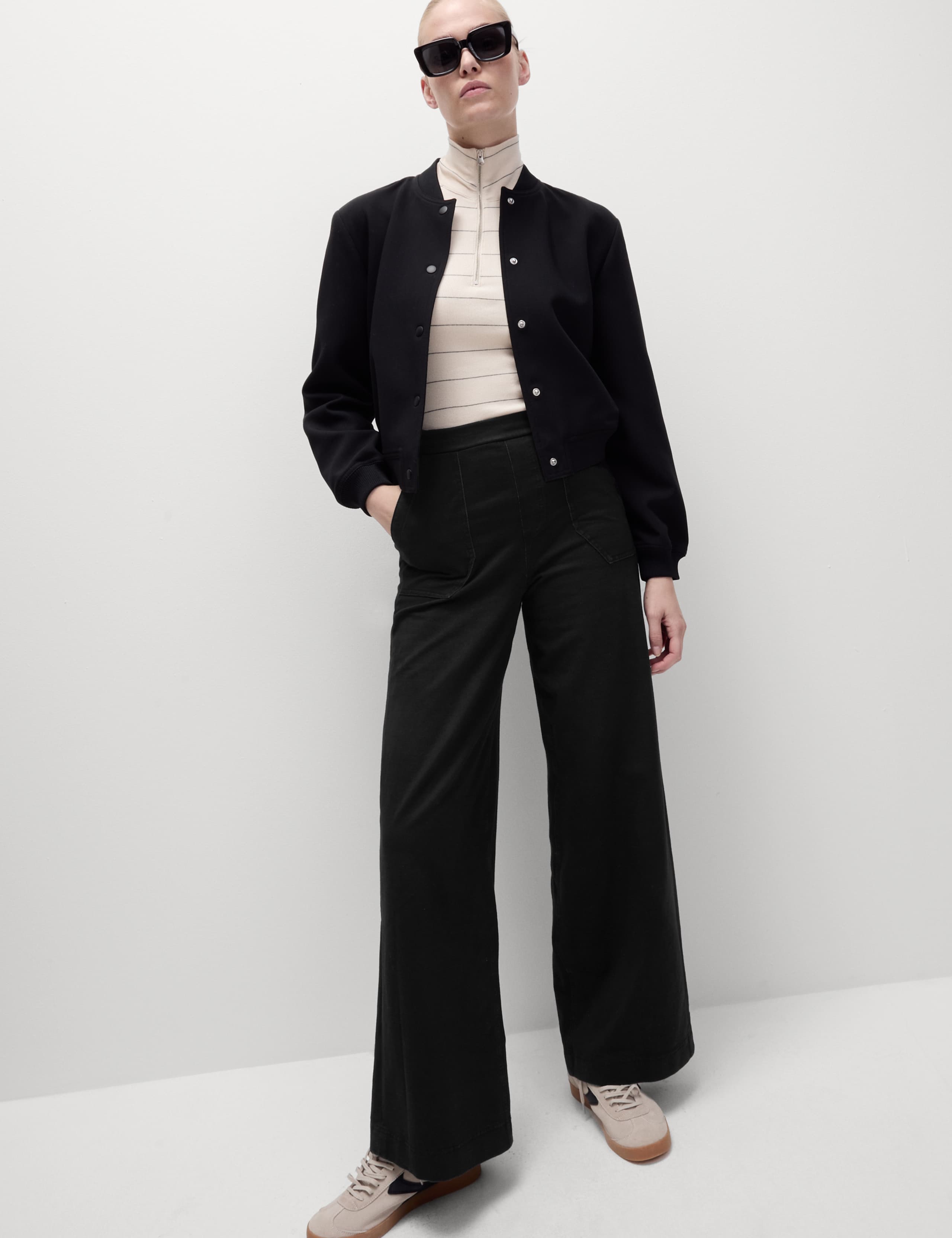 Denim Elasticated Waist Wide Leg Trousers