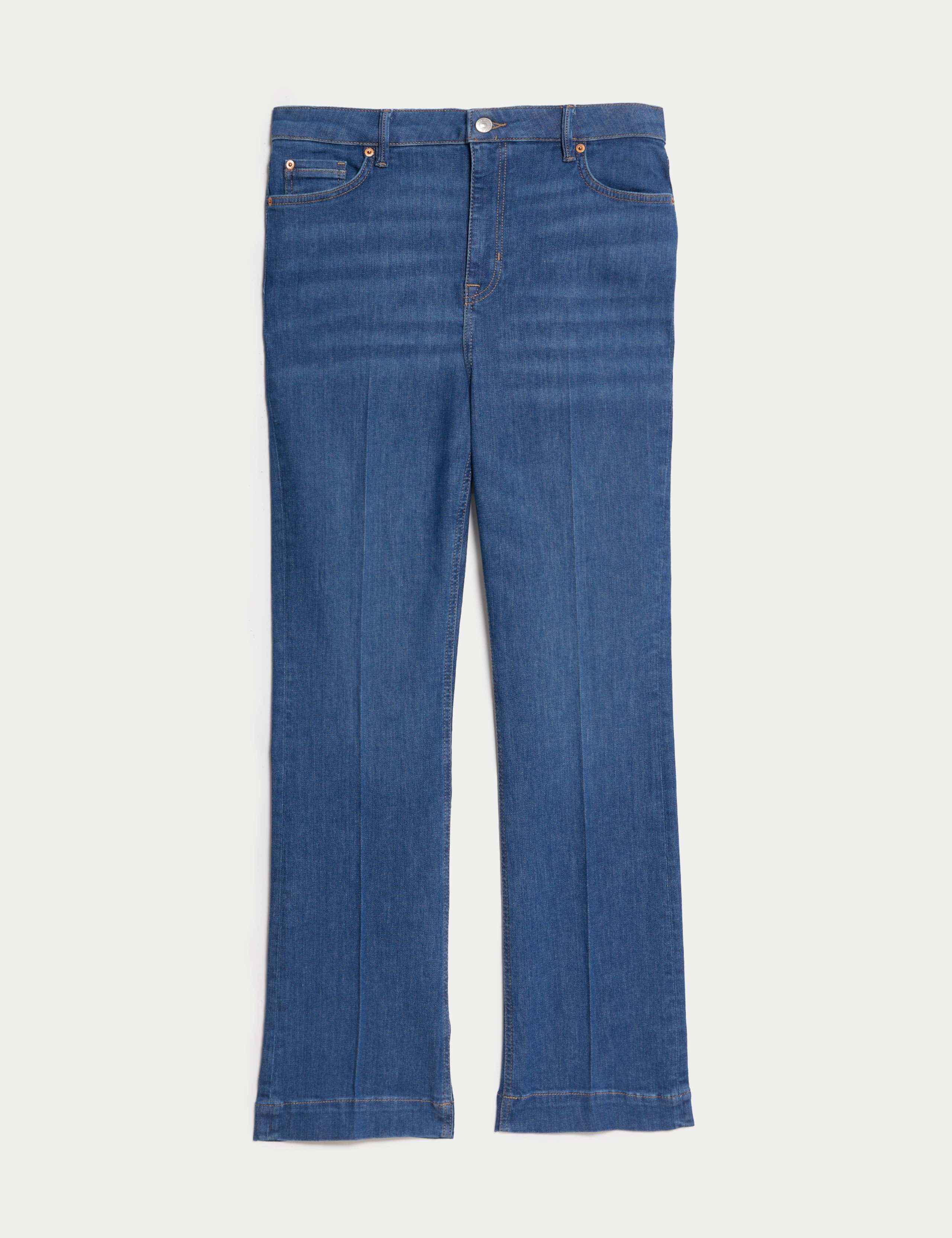 High Waisted Crease Front Slim Flare Jeans