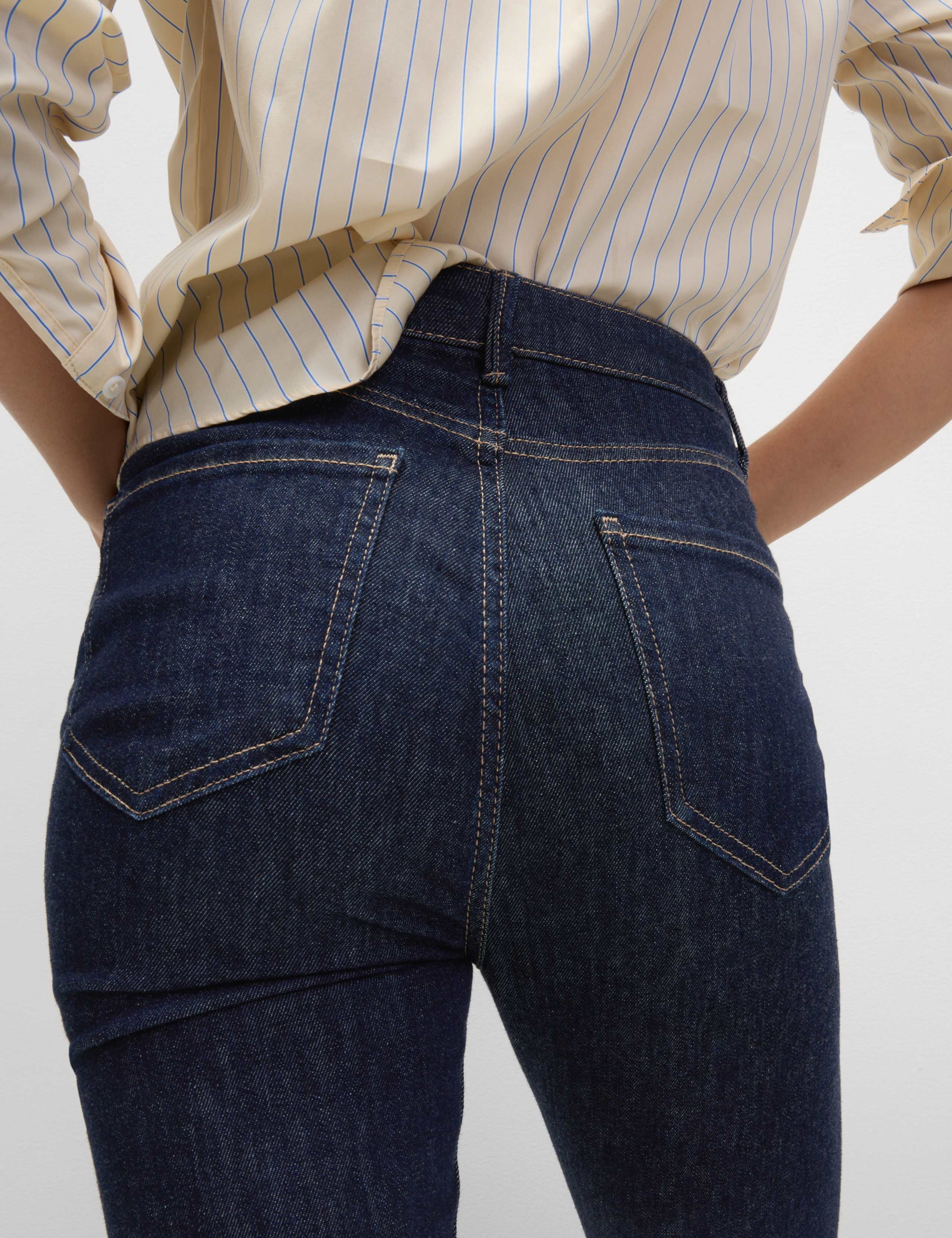 High Waisted Crease Front Slim Flare Jeans