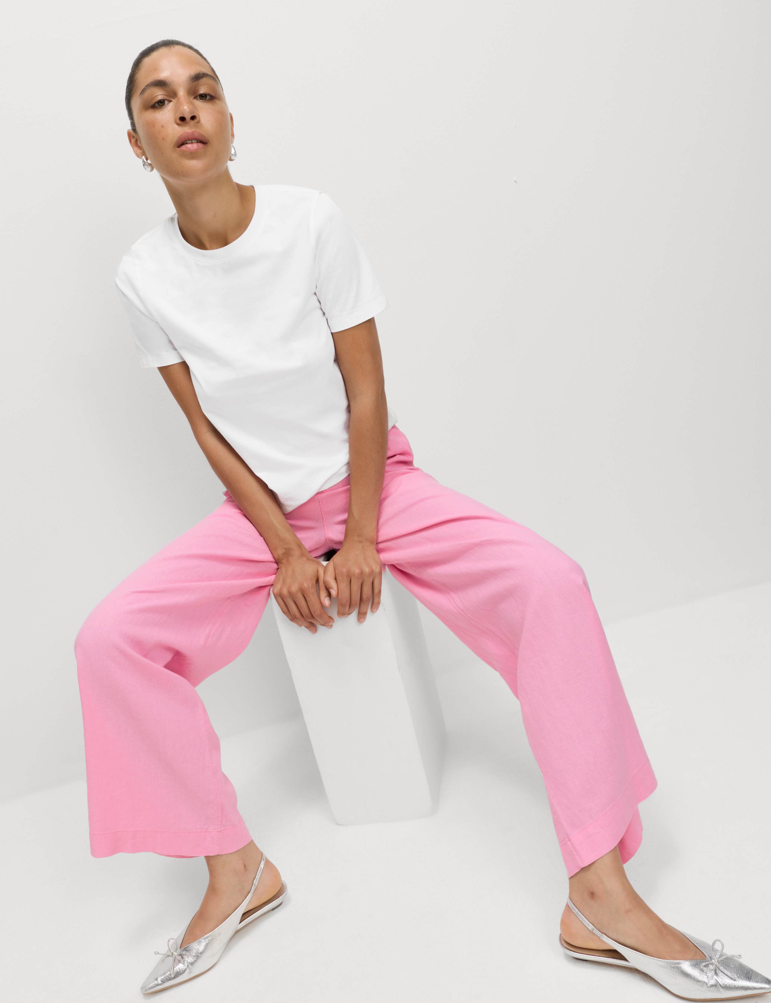 Linen Rich Wide Leg Trousers