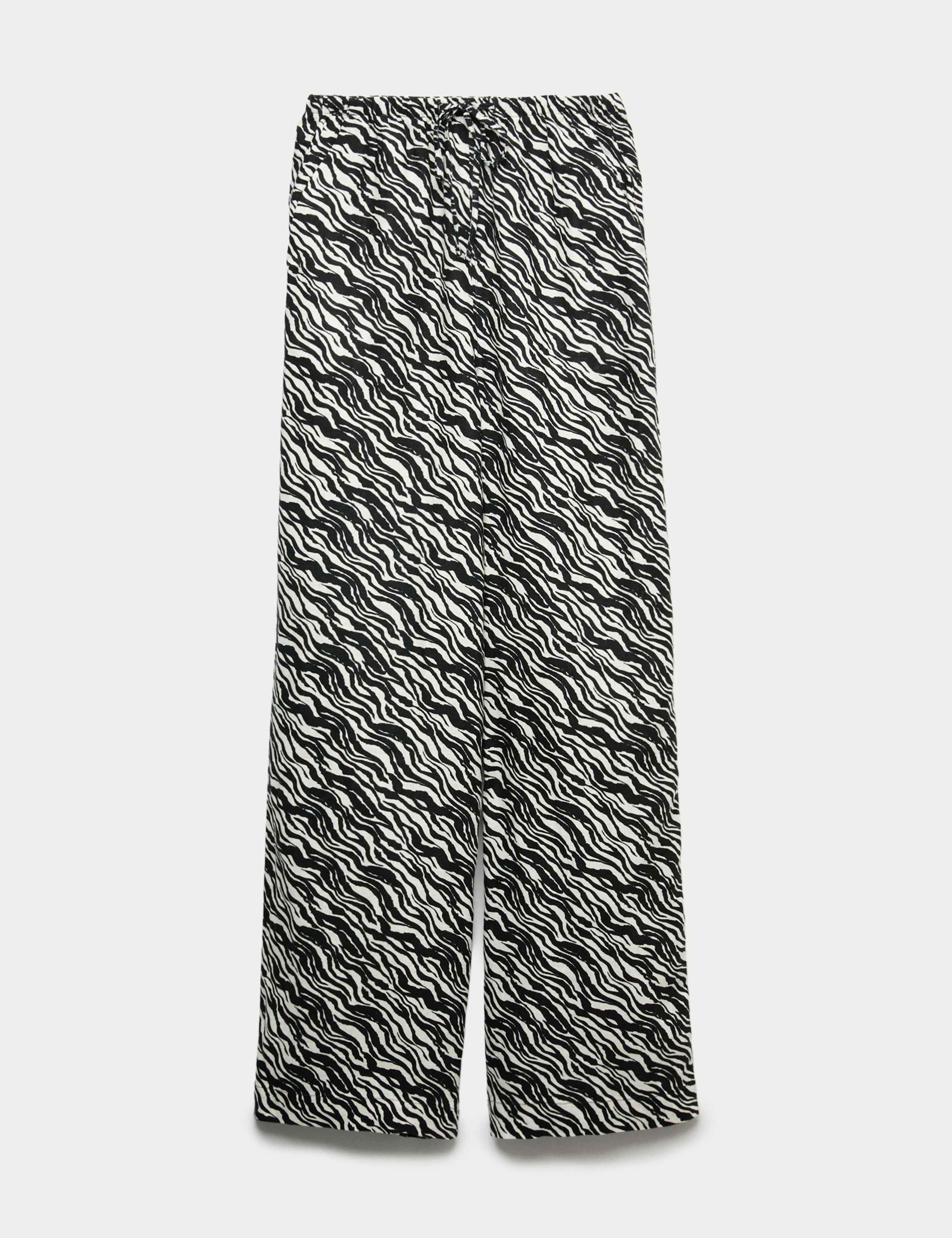 Pure Linen Drawstring Wide Leg Trousers
