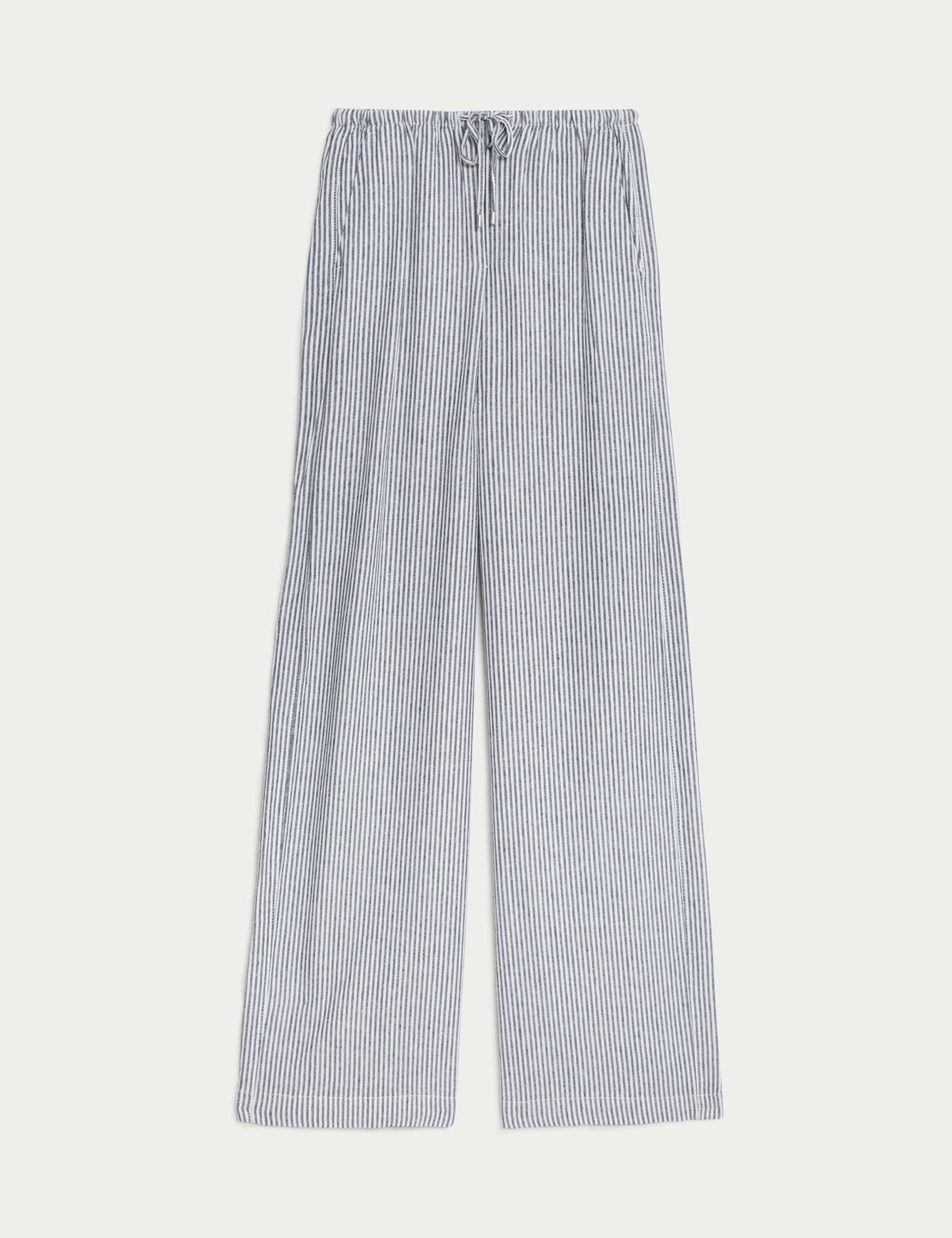 Linen Blend Wide Leg Trousers