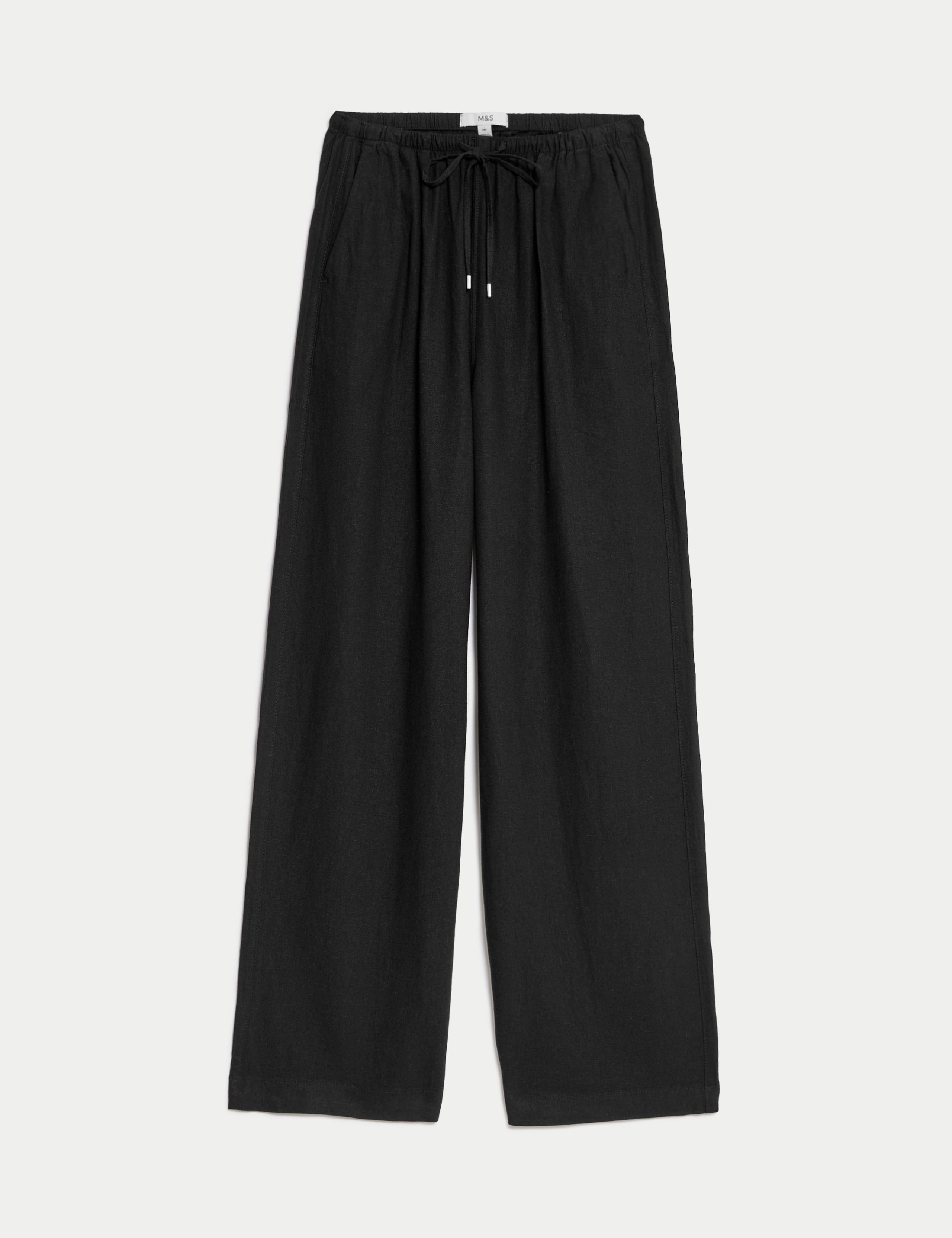 Linen Blend Wide Leg Trousers