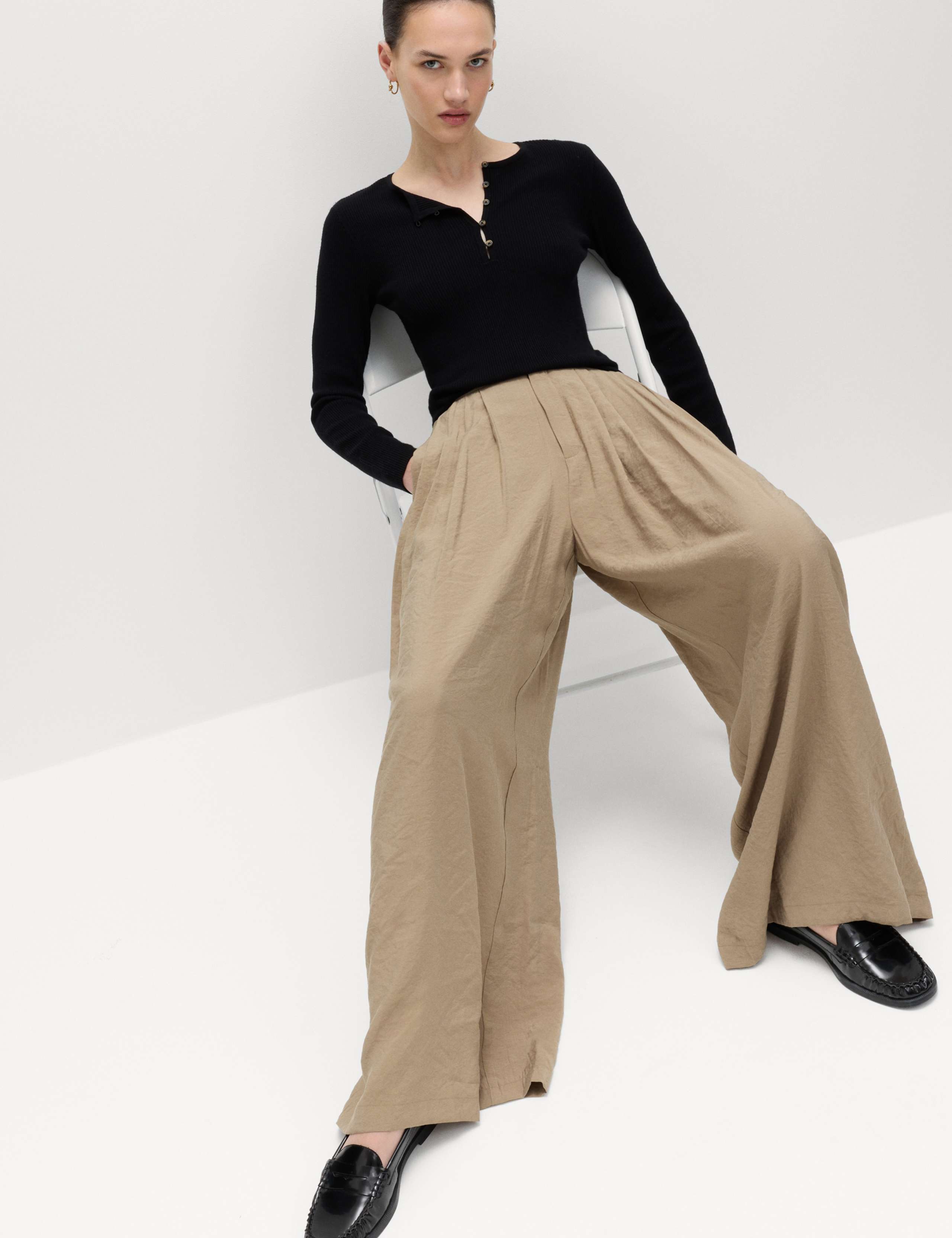 Pleat Front Palazzo Trousers