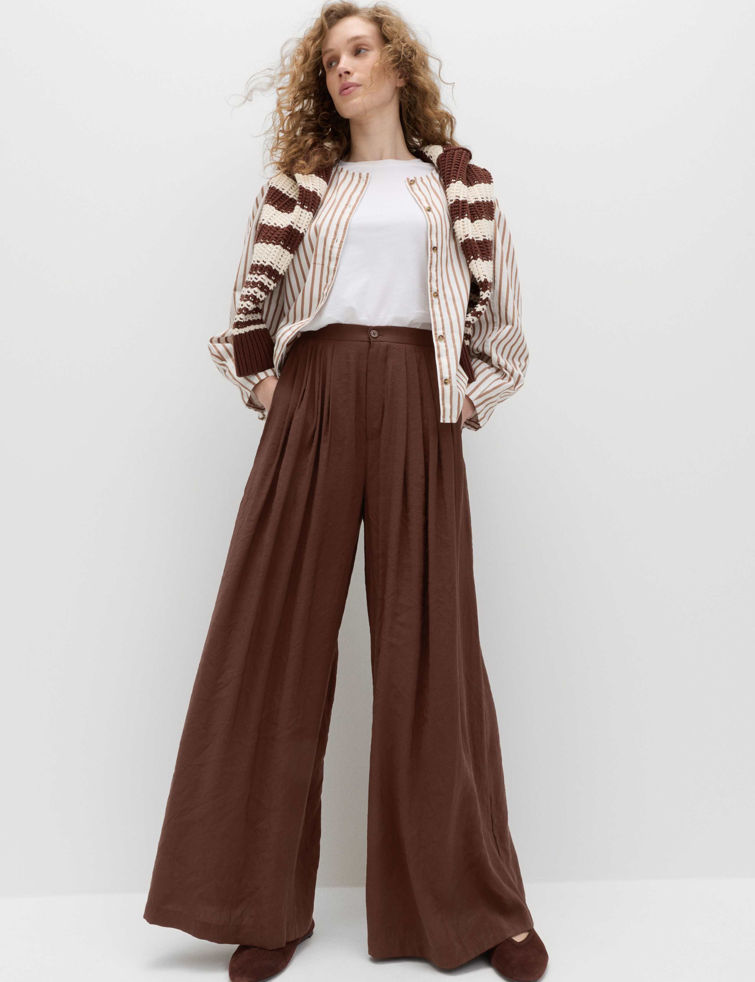 Pleat Front Palazzo Trousers
