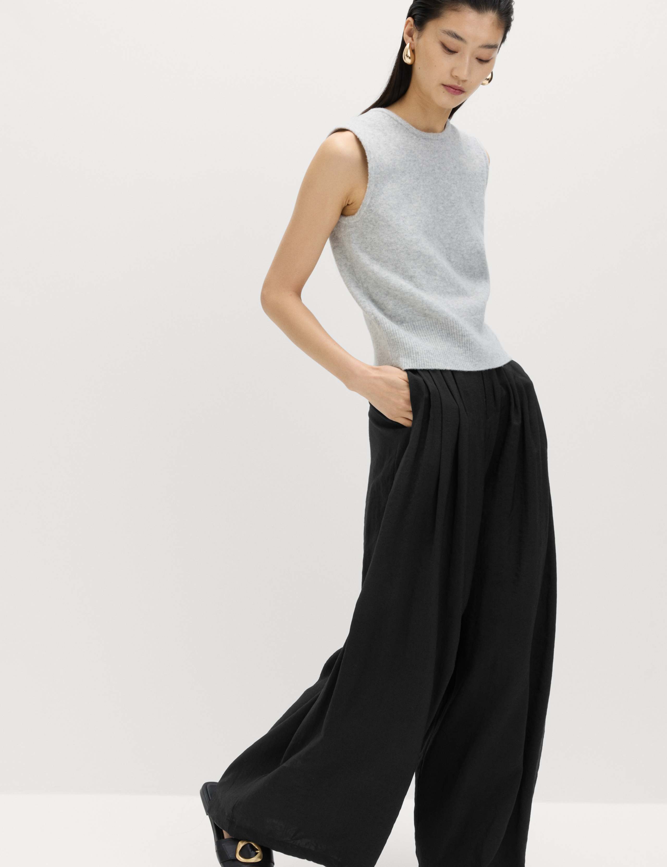Pleat Front Palazzo Trousers
