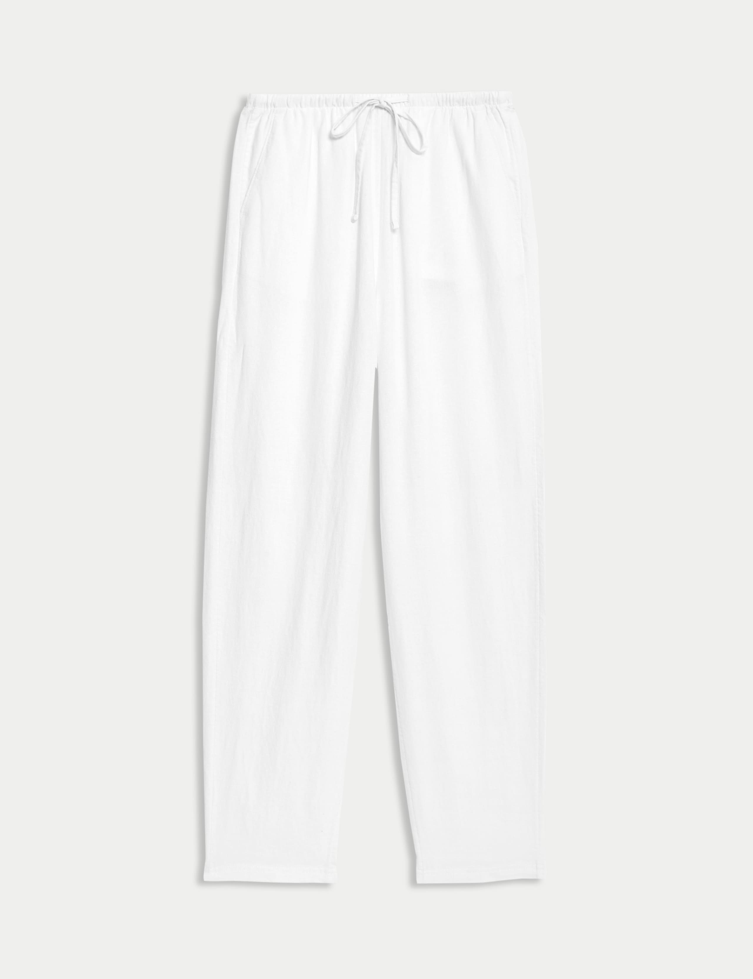 Linen-Rich Drawstring Tapered Trousers