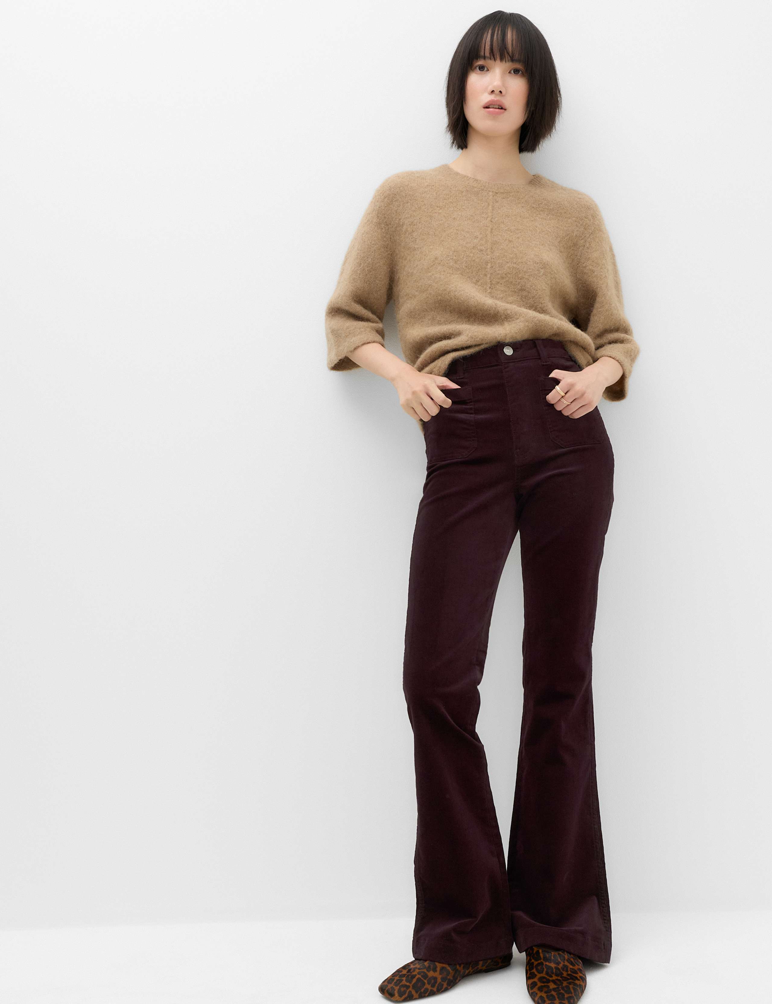 High Waisted Flared Corduroy Trousers
