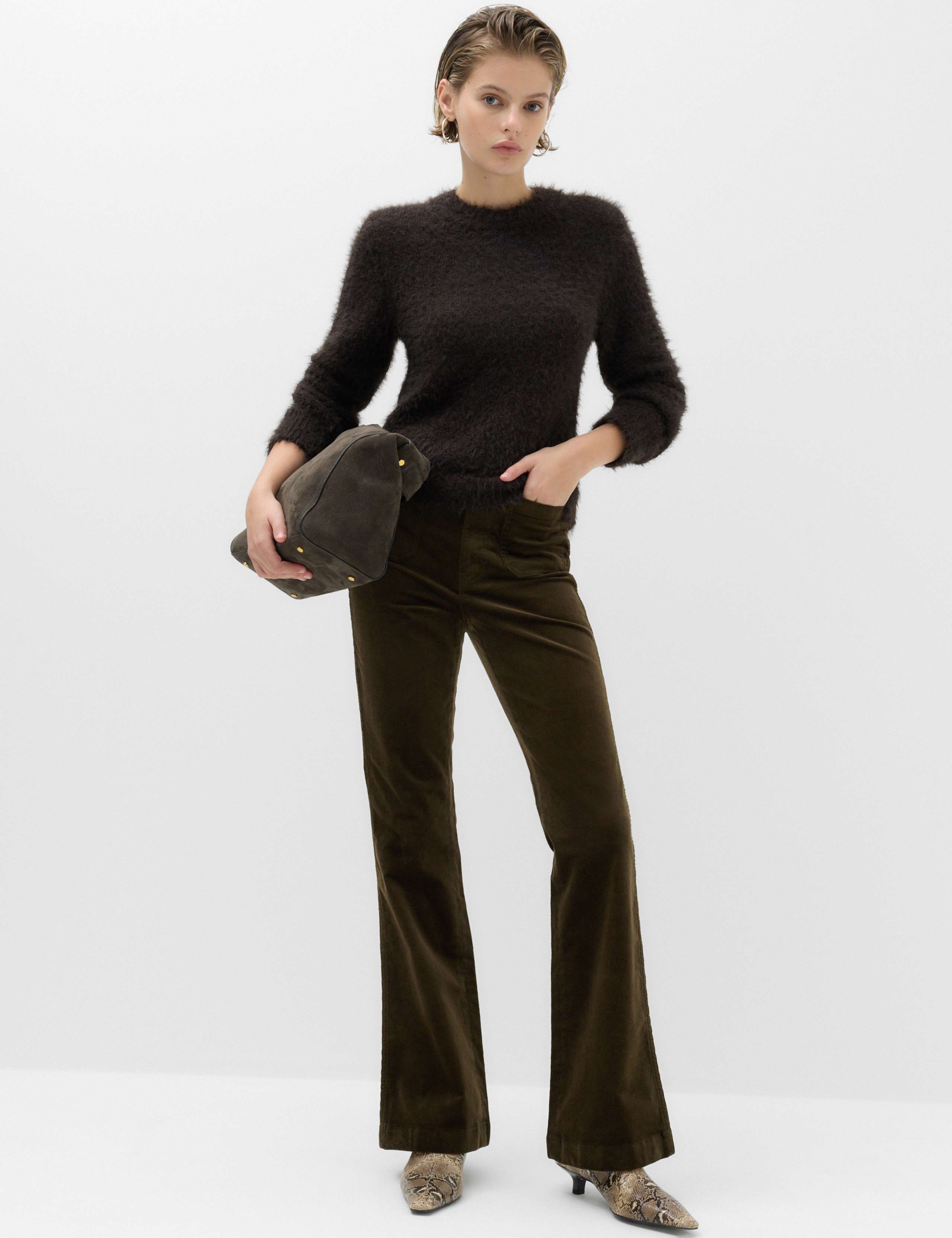 High Waisted Flared Corduroy Trousers