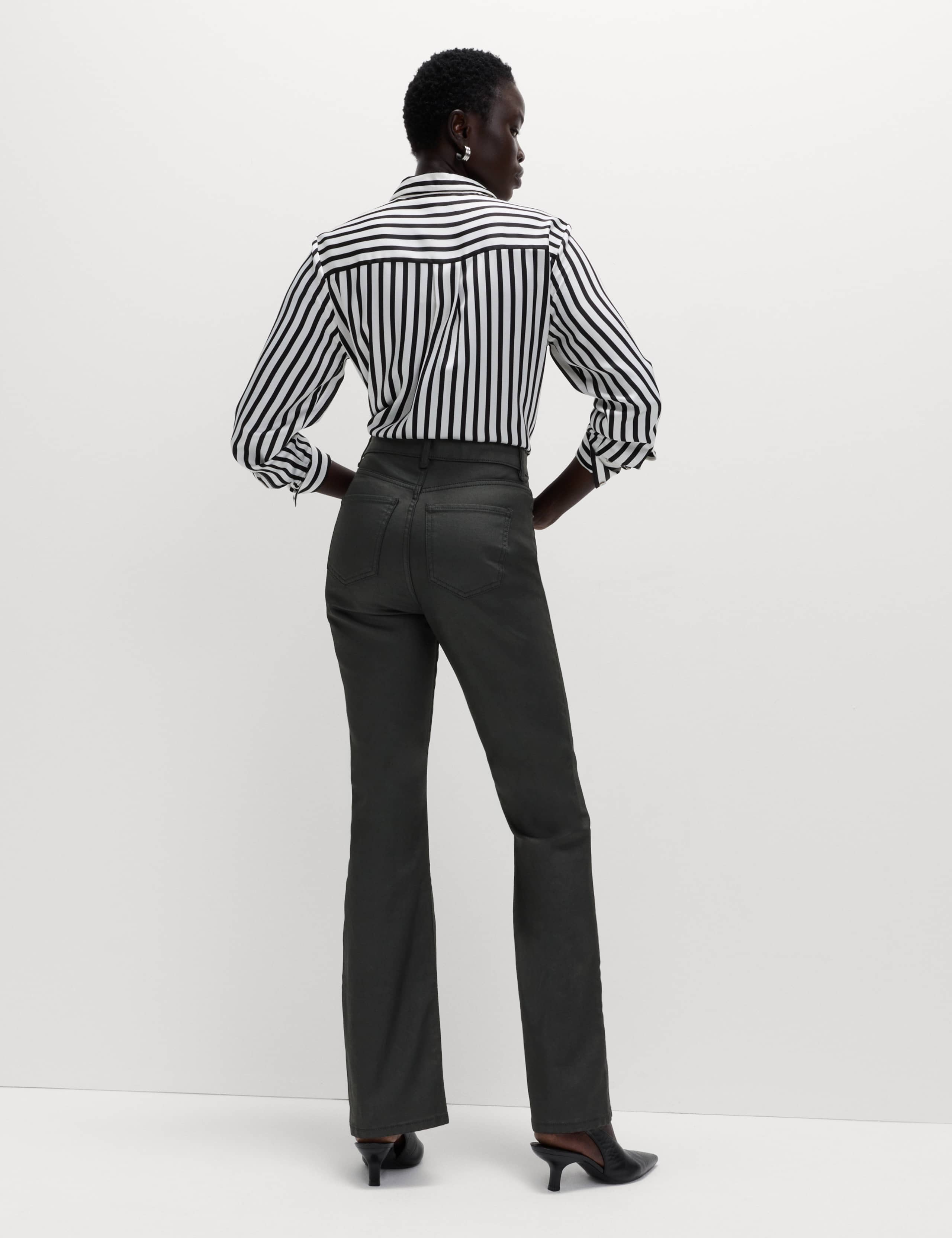 Coated Pintuck Slim Fit Flared Jeans