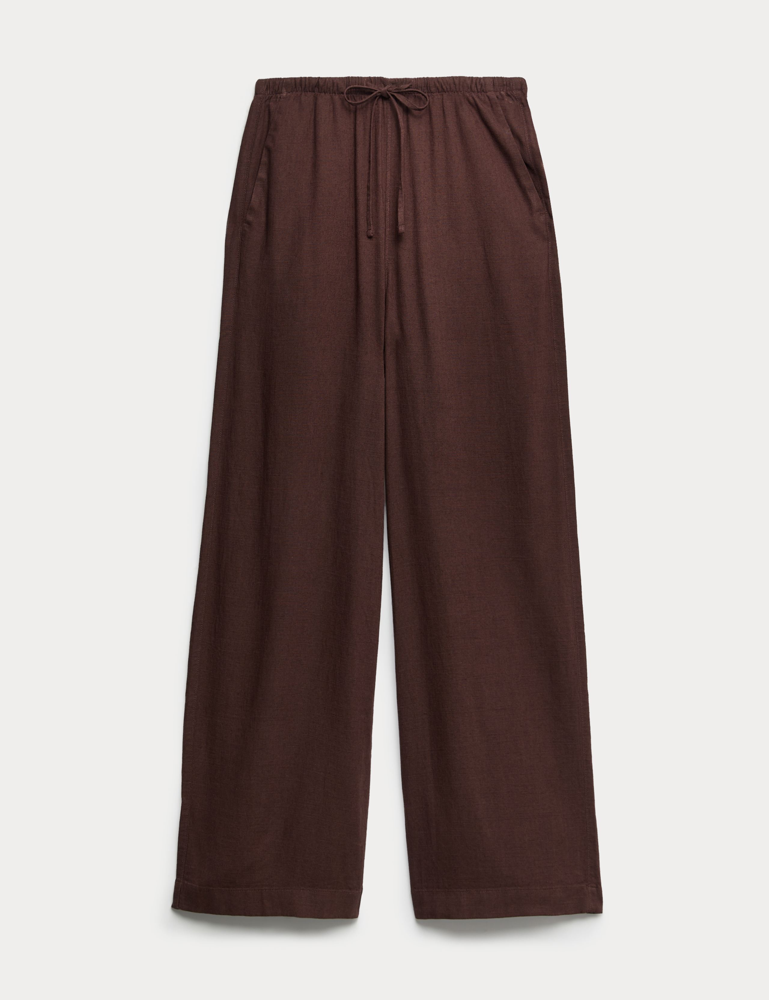 Drawstring Wide Leg Trousers with Linen