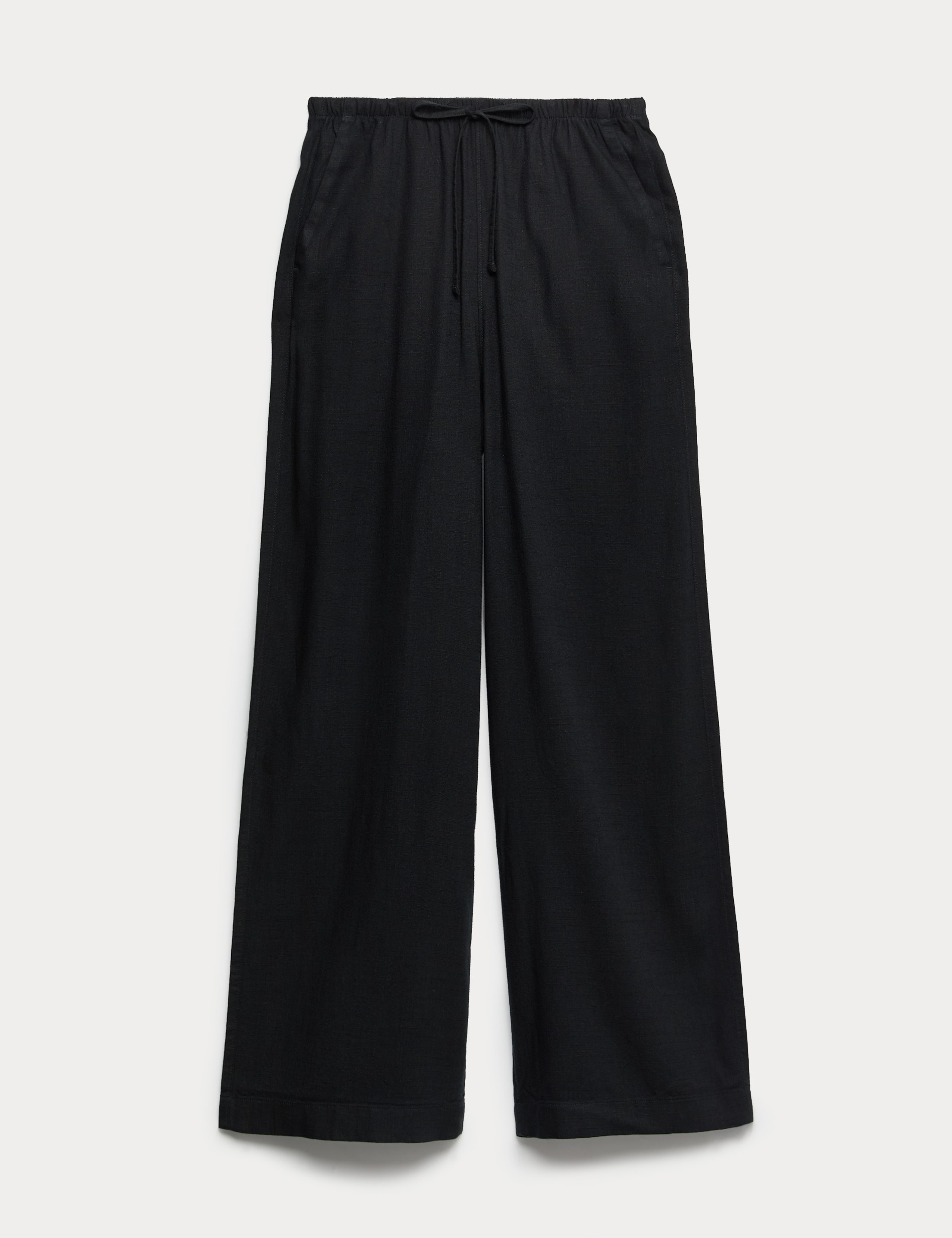 Drawstring Wide Leg Trousers with Linen