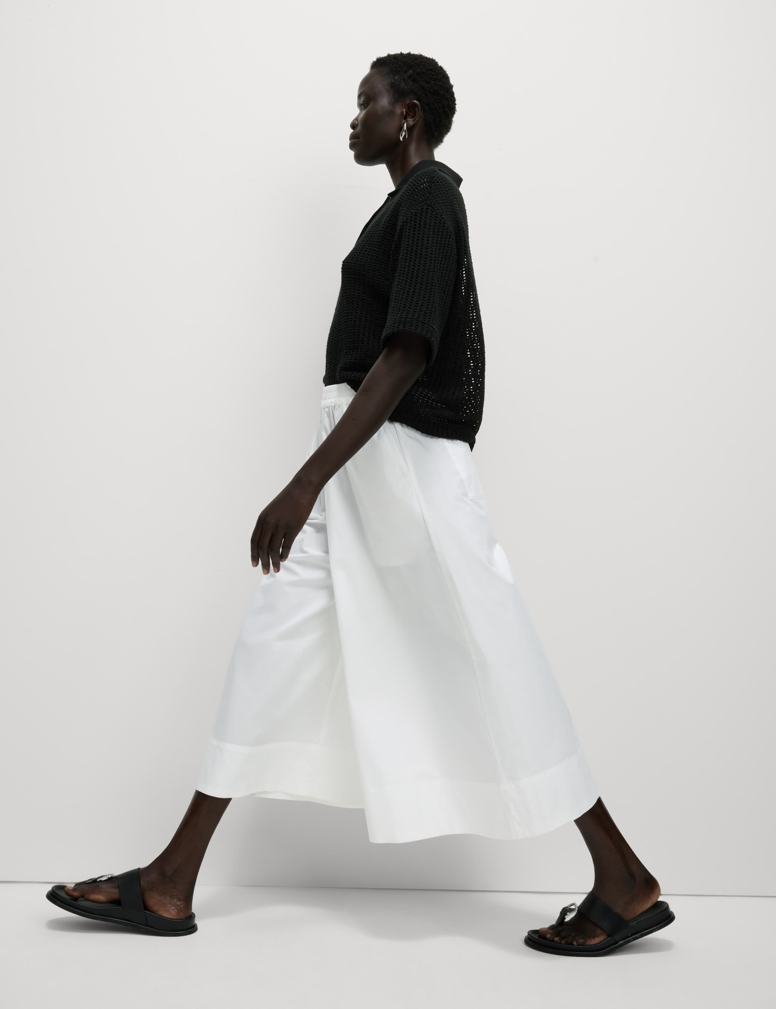 Pure Cotton Palazzo Cropped Trousers