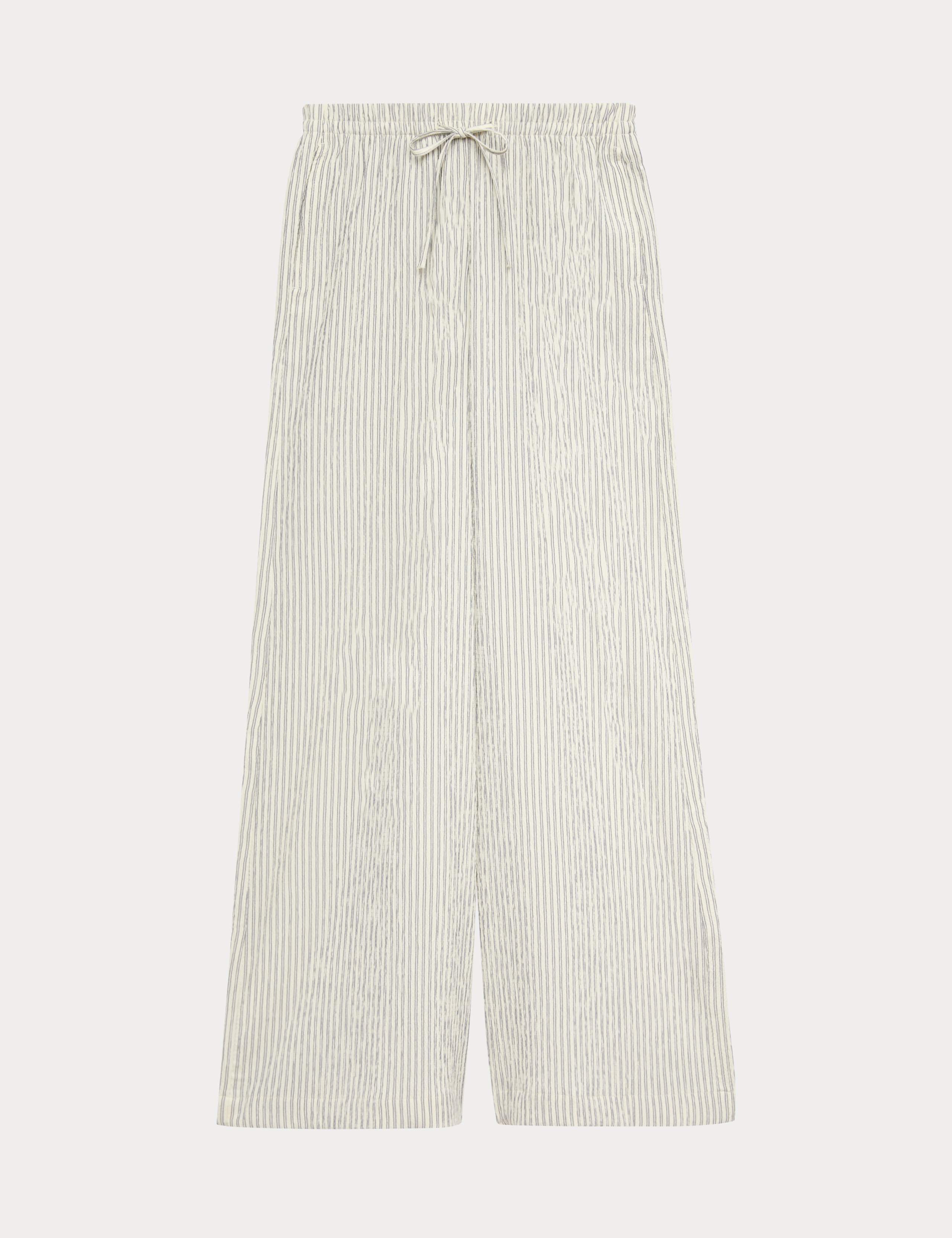 Seersucker Pull On Wide Leg Trousers