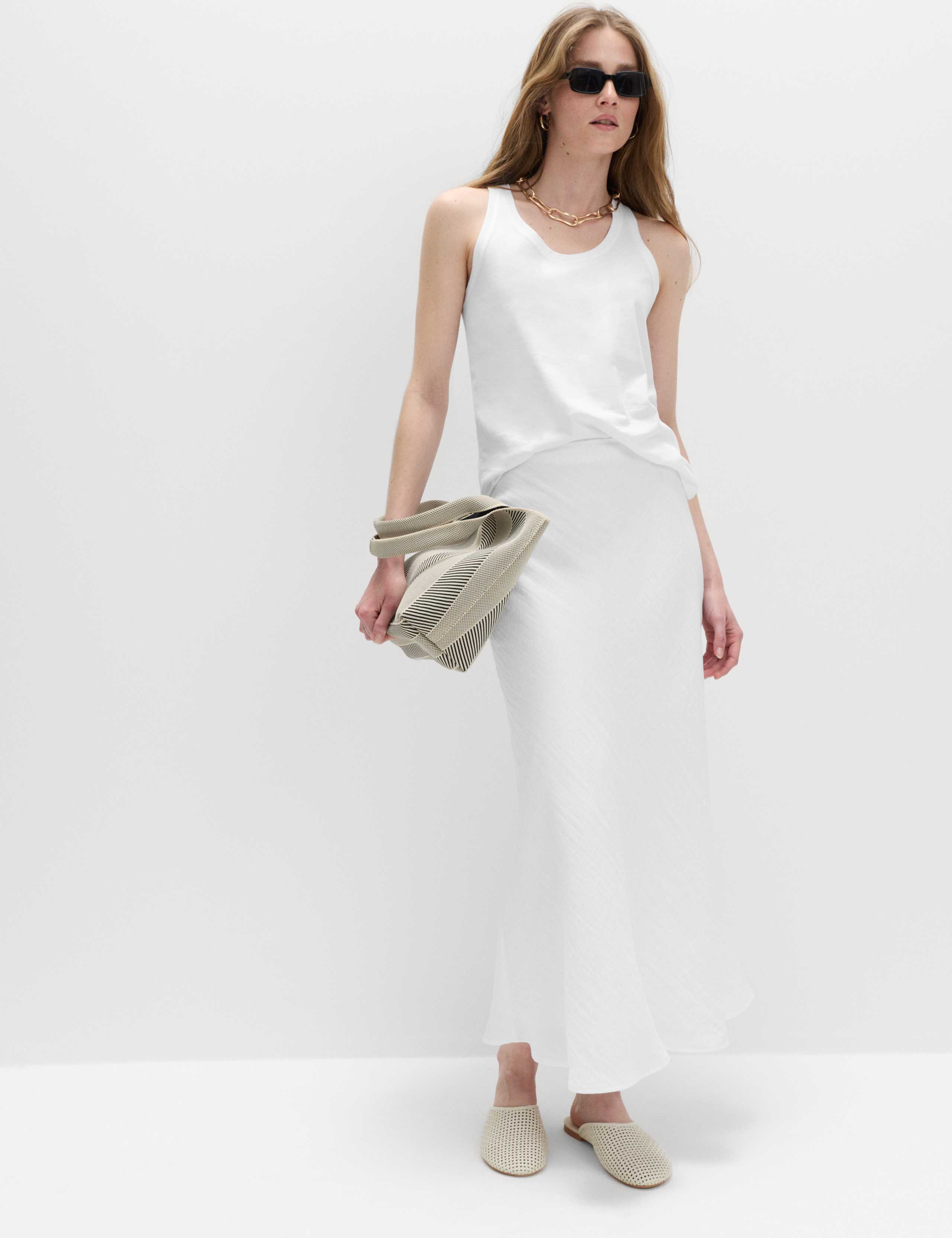 Linen Look Midaxi Slip Skirt