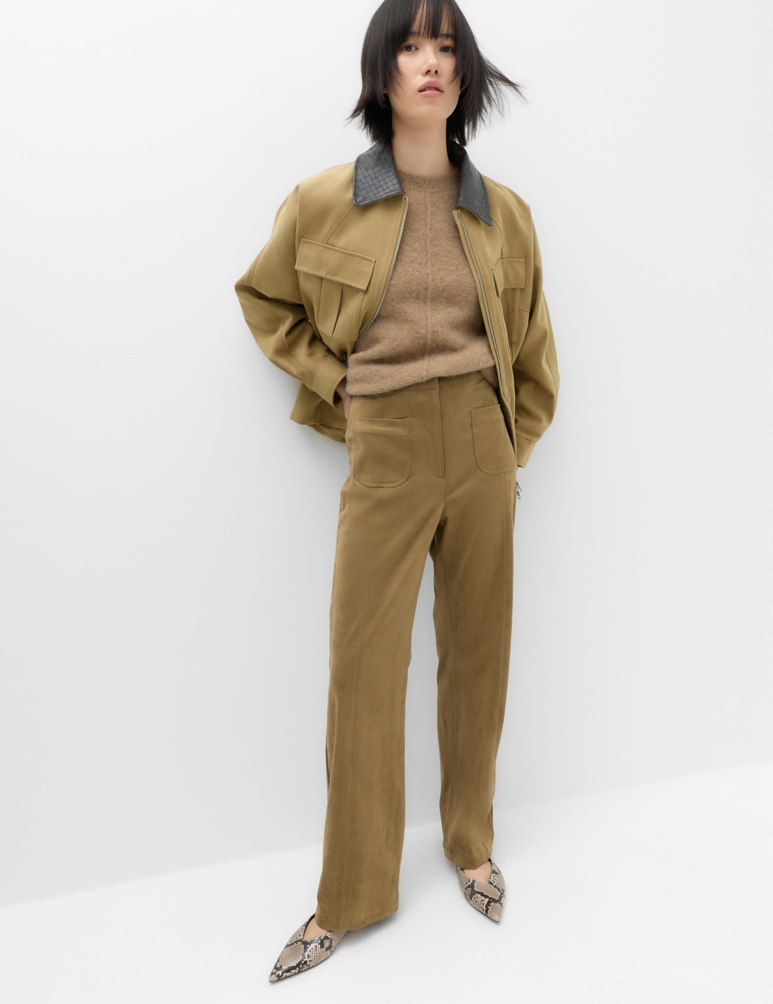 Faux Suede Straight Leg Trousers