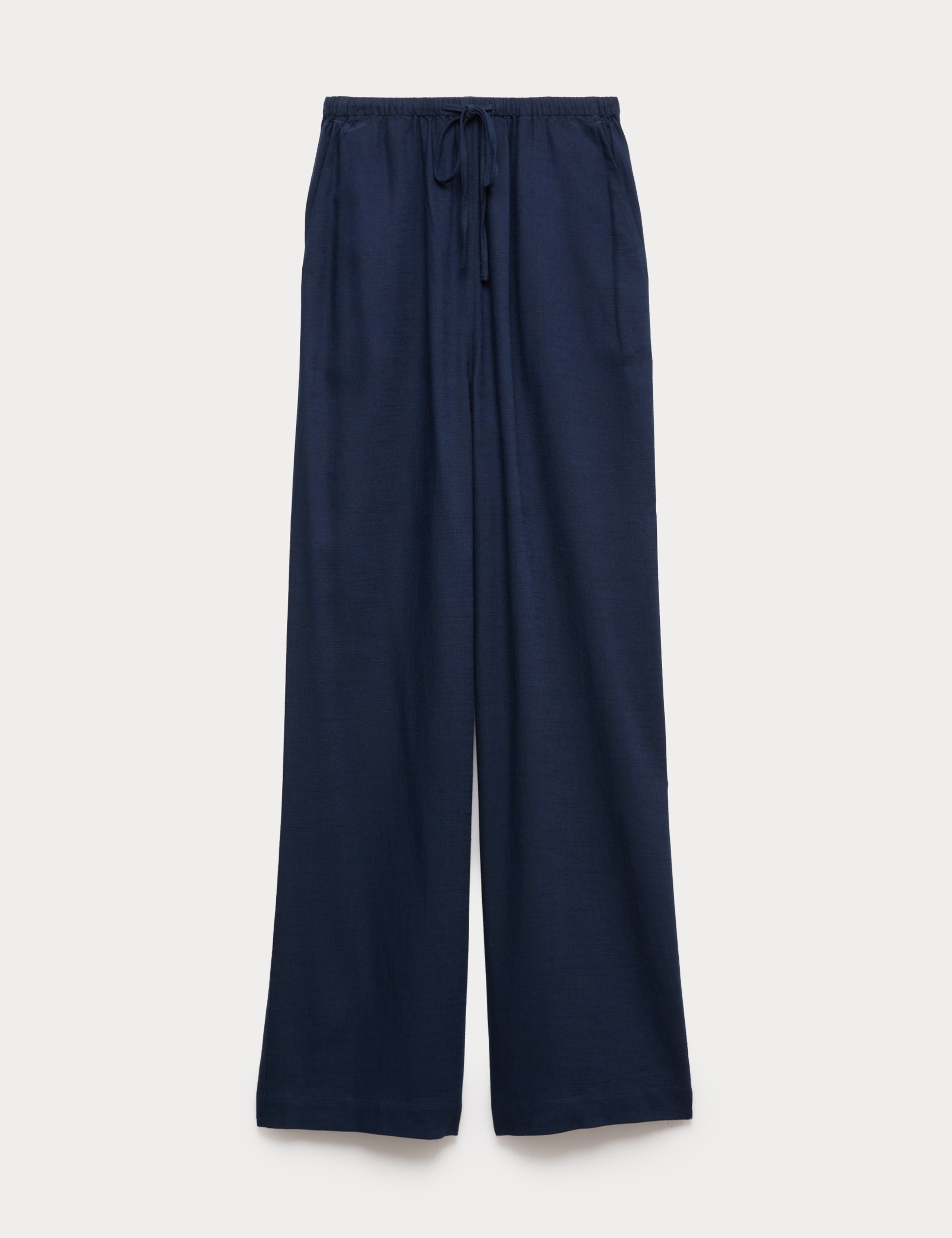 Drawstring Wide Leg Trousers with Linen