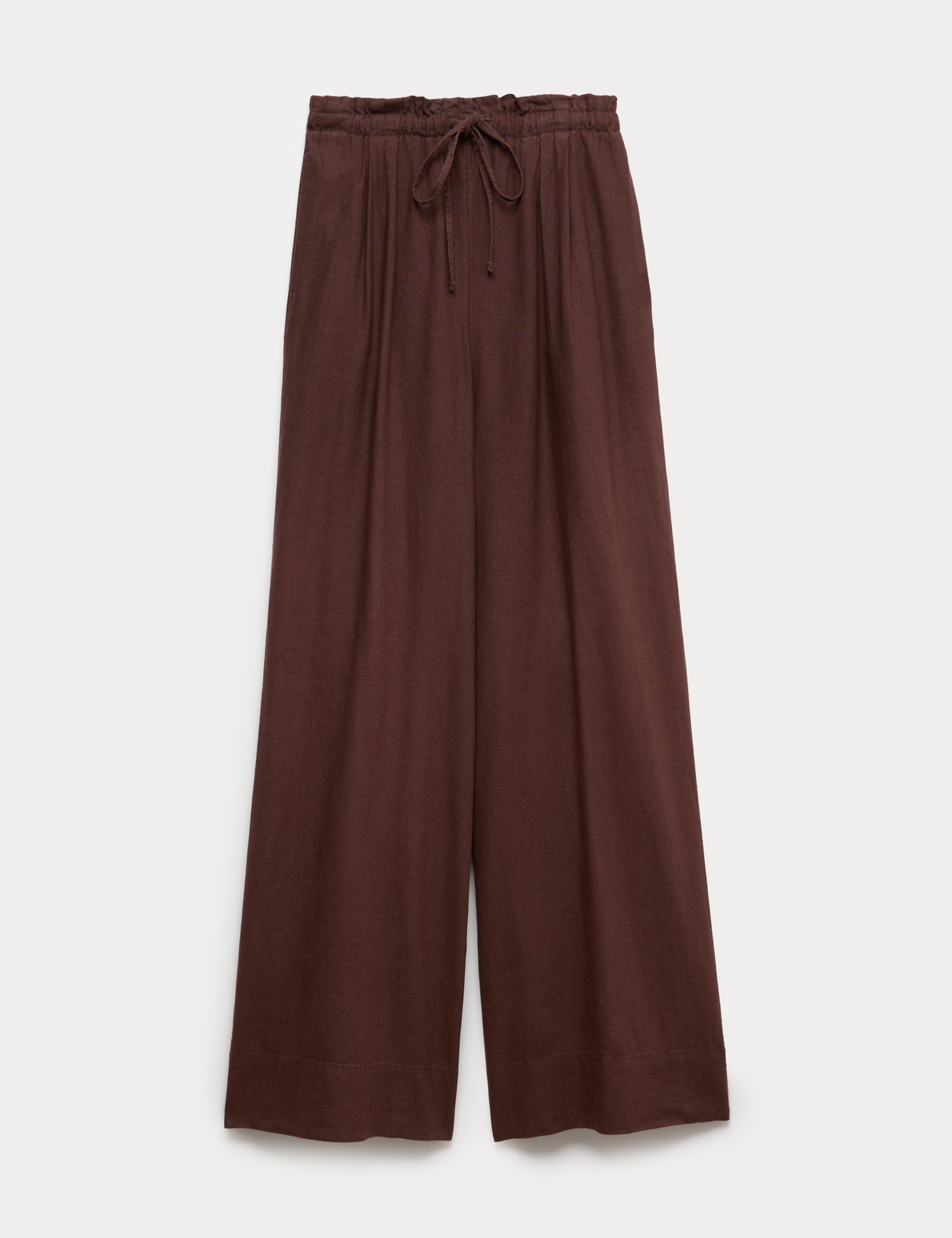Linen Rich Drawstring Wide Leg Trousers