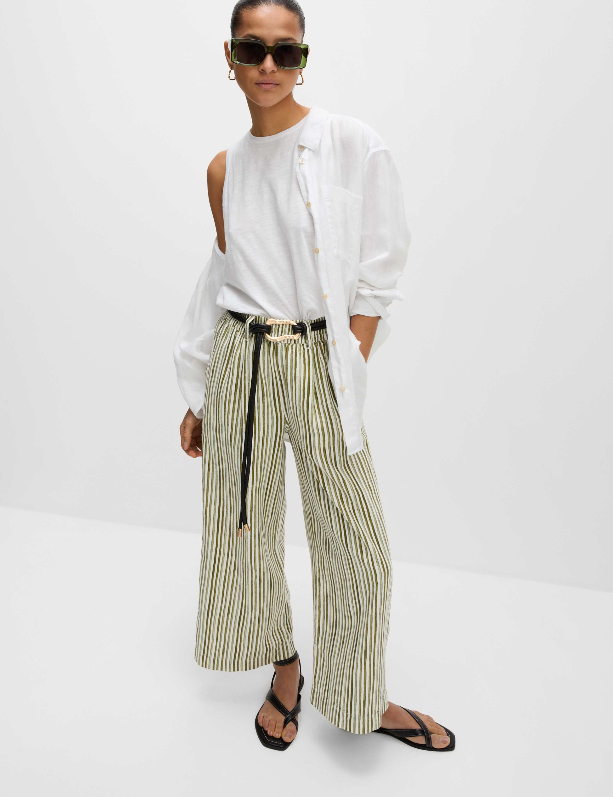 Linen Rich Wide Leg Cropped Trousers