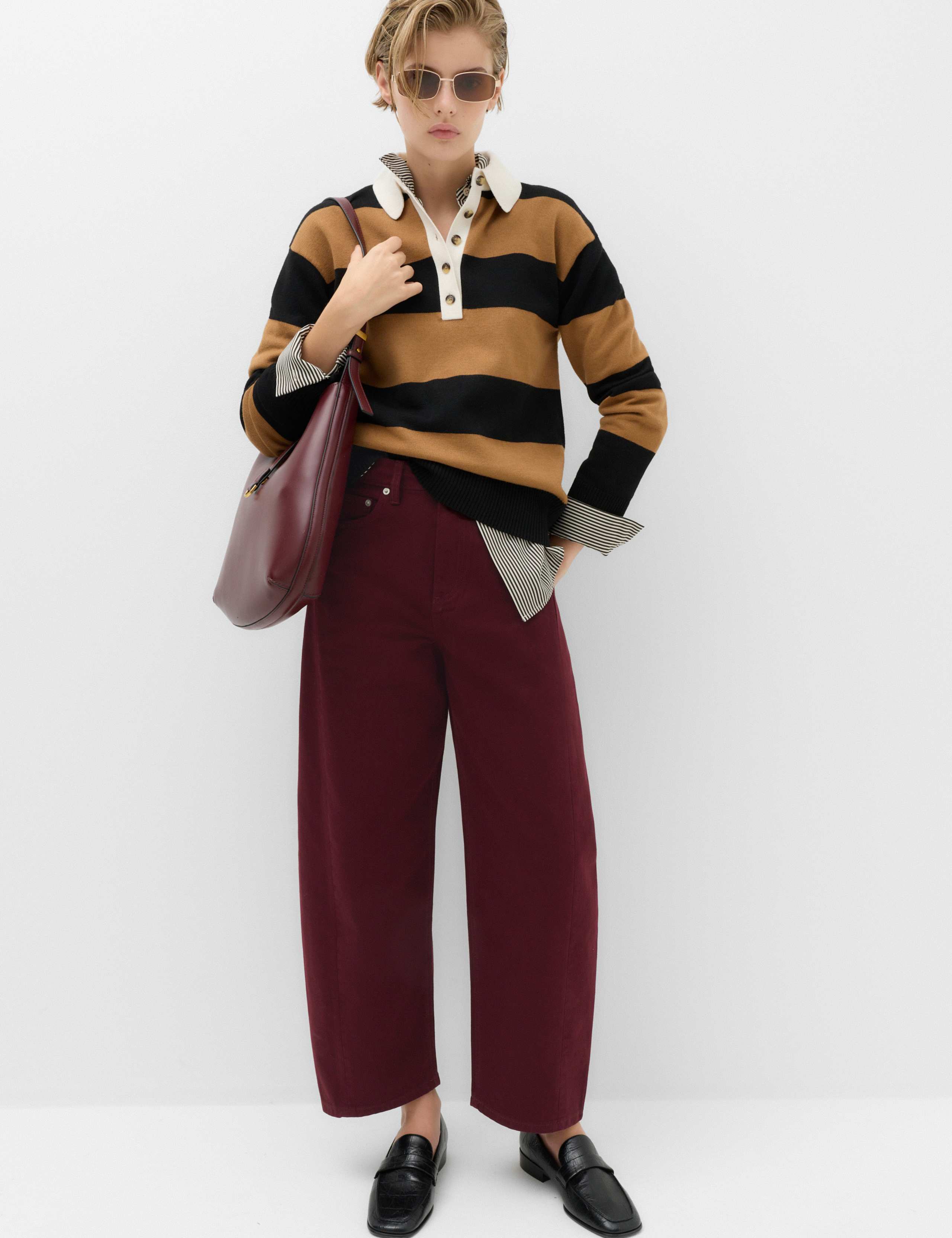 Pure Cotton High Waisted Barrel Leg Cropped Trousers