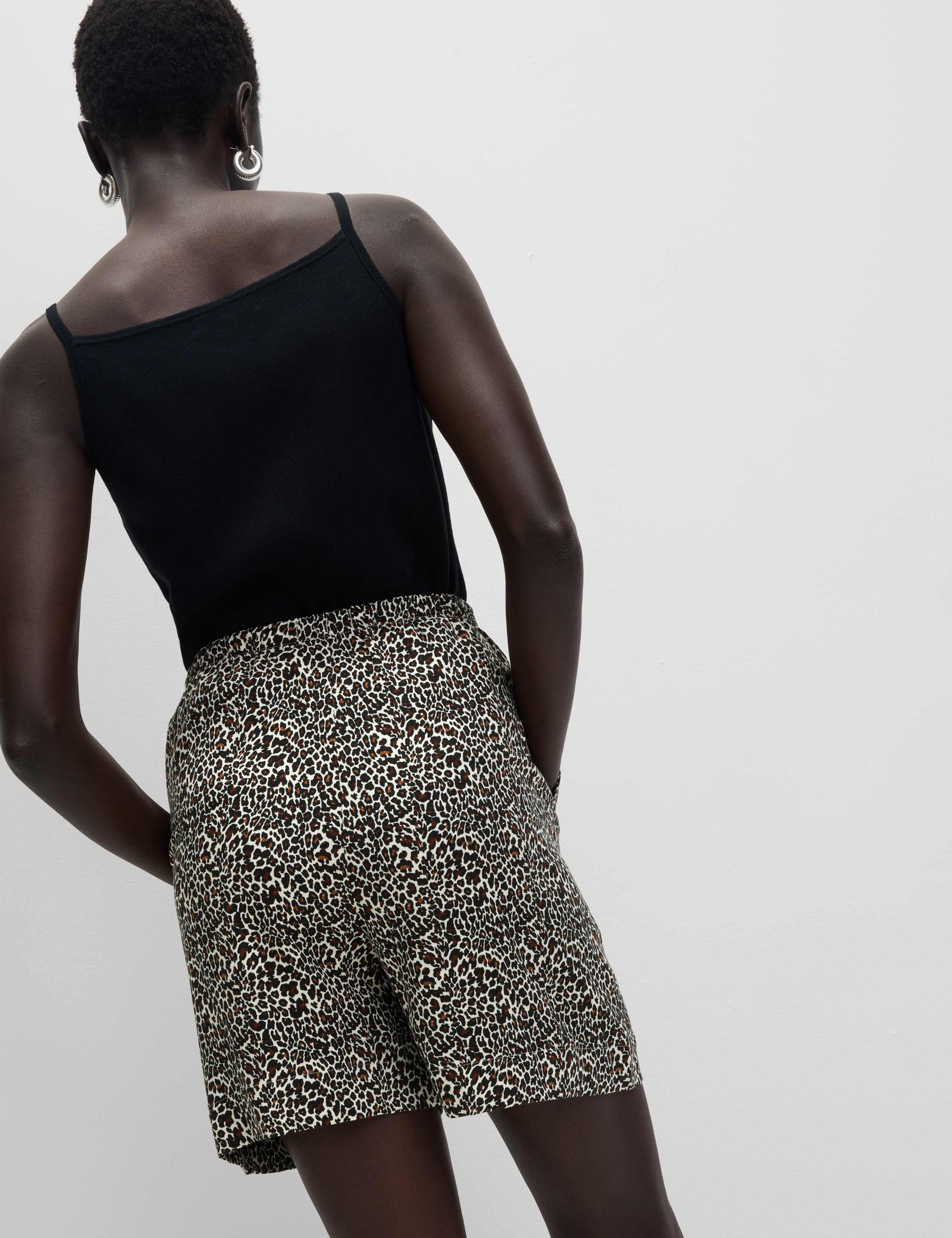 Printed Pure Twill High Waisted Shorts