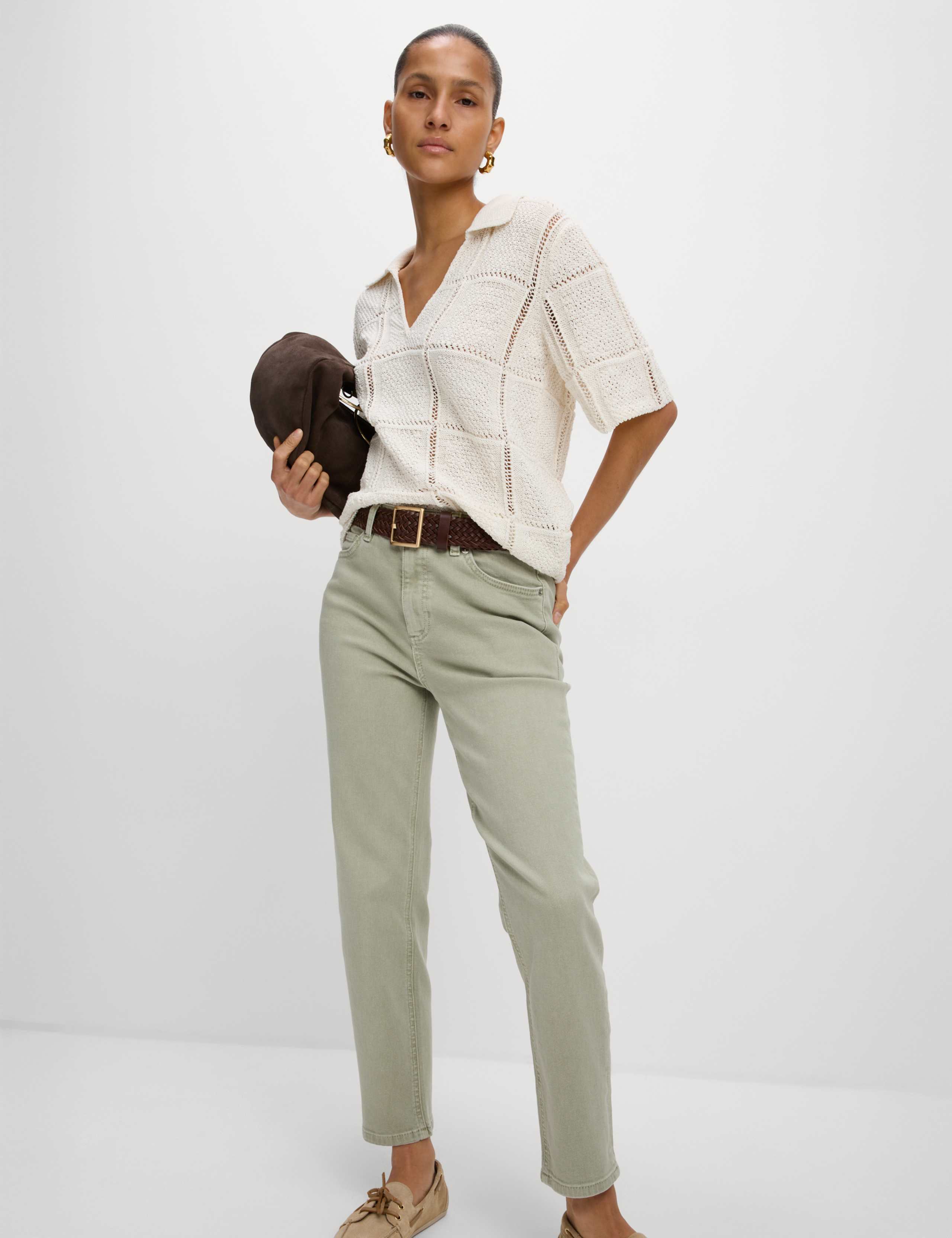 High Waisted Cropped Slim Fit Jeans