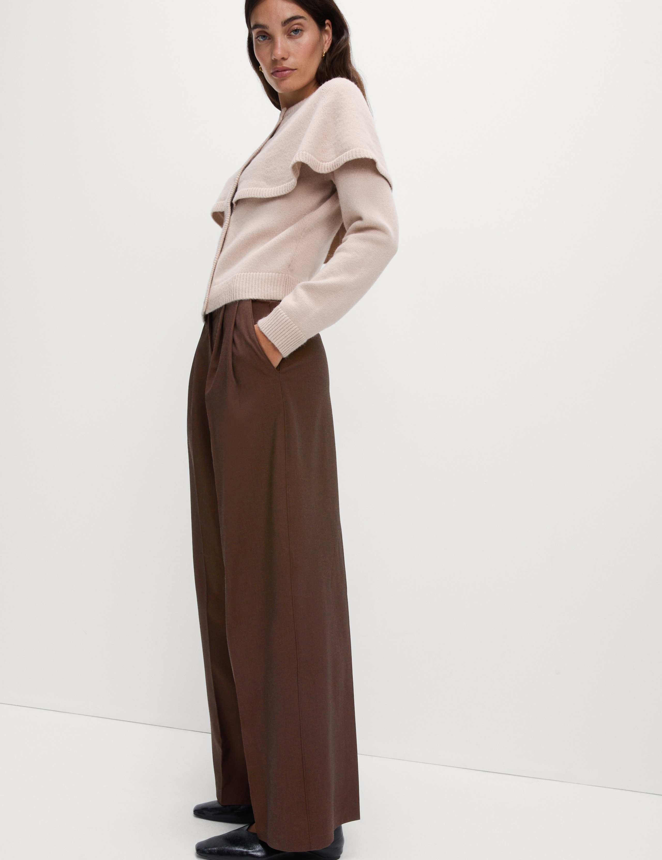 Pleated Wide Leg Trousers with Wool